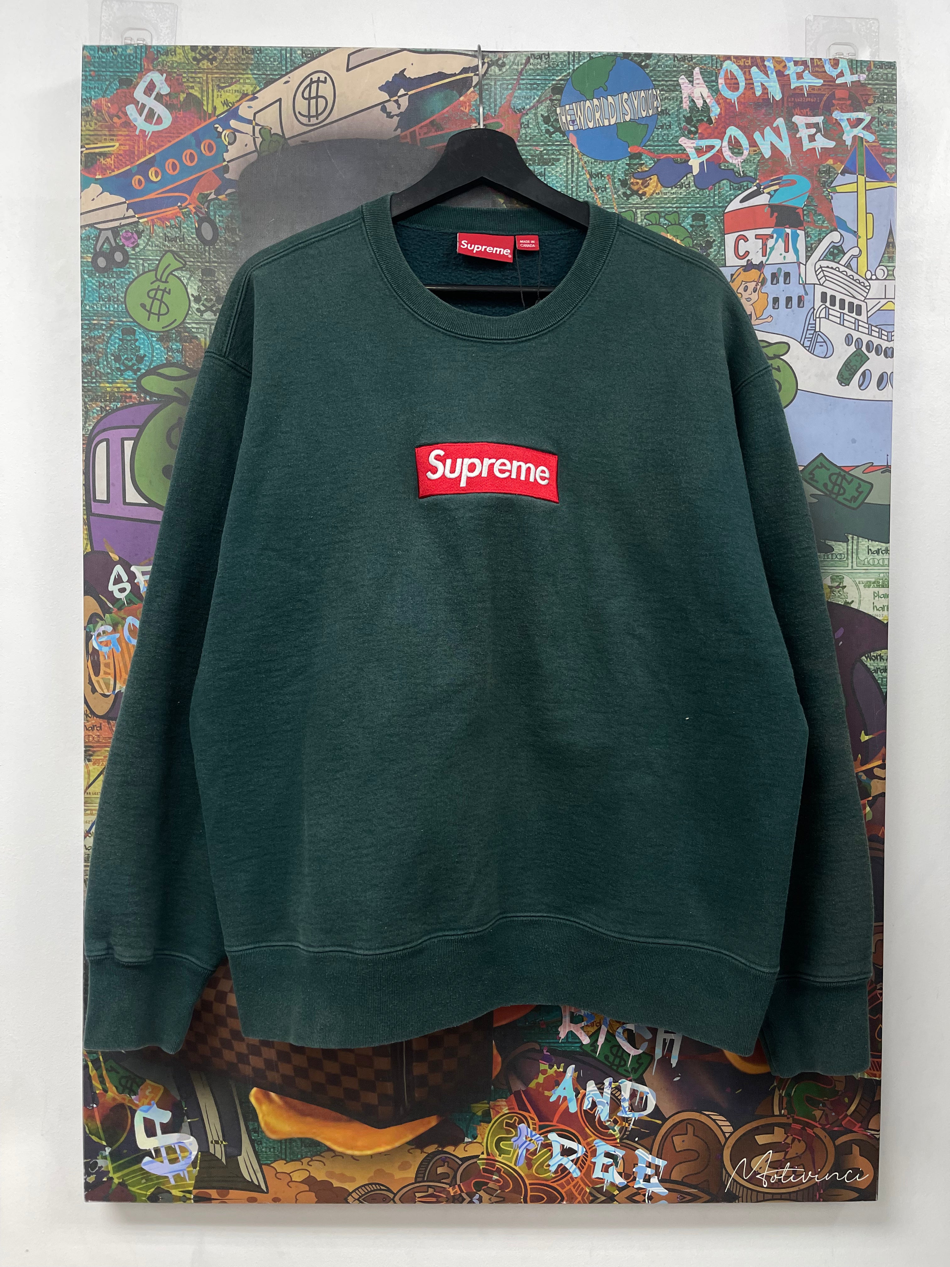 Supreme Green Red Box Logo Crewneck