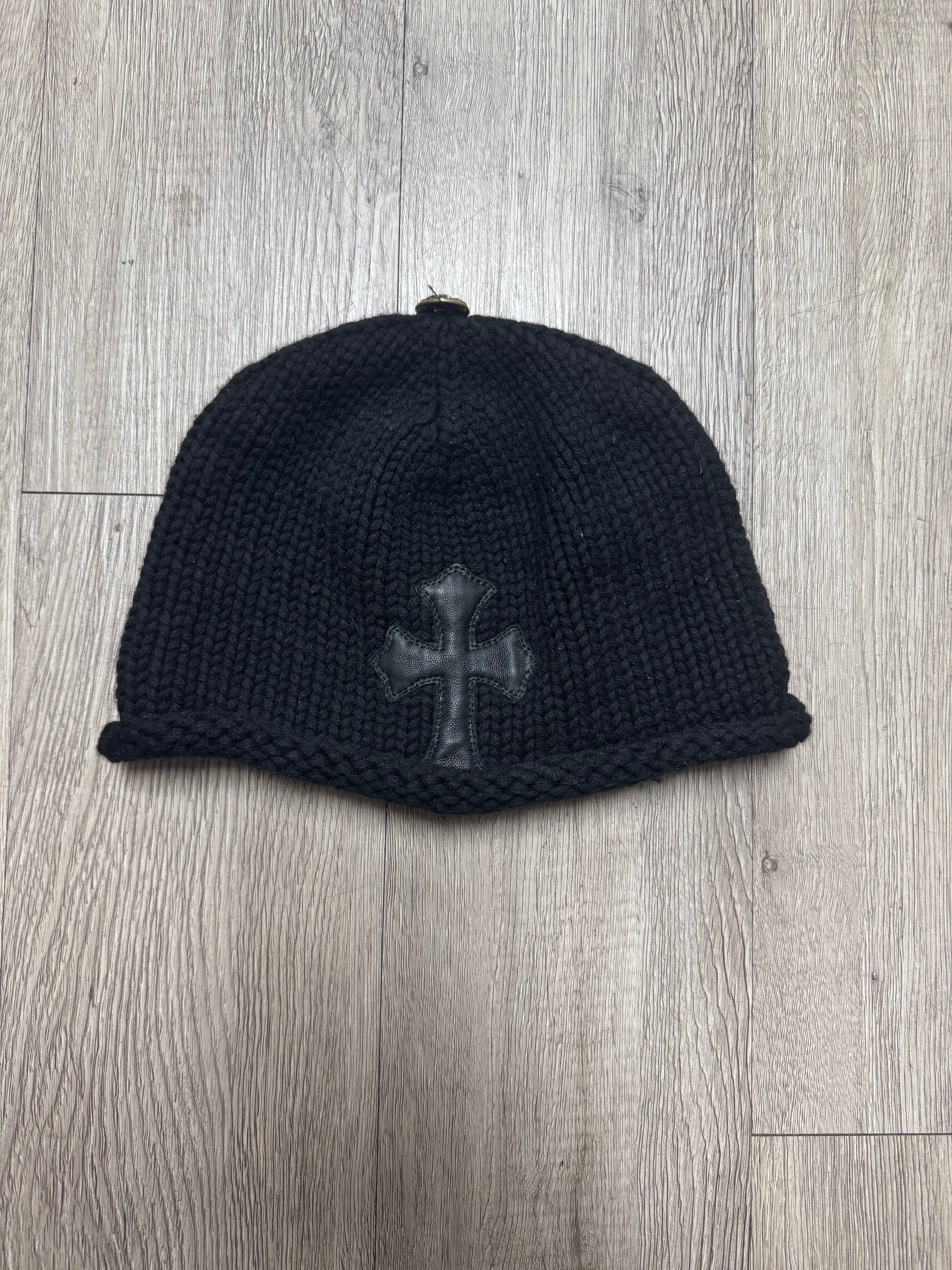 Chrome Hearts Black Knit Leather Patch Beanie
