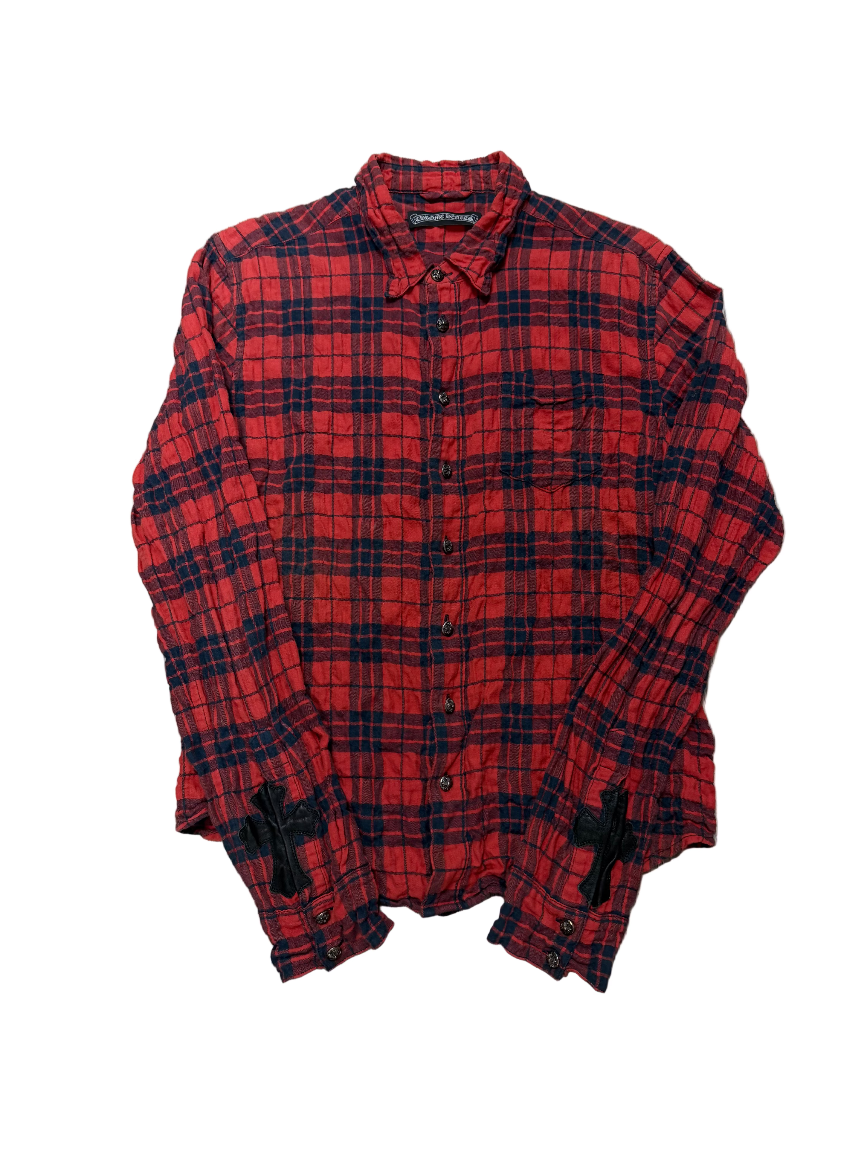 Chrome Hearts Red Plaid 2 Cross Patches Flannel Shirt