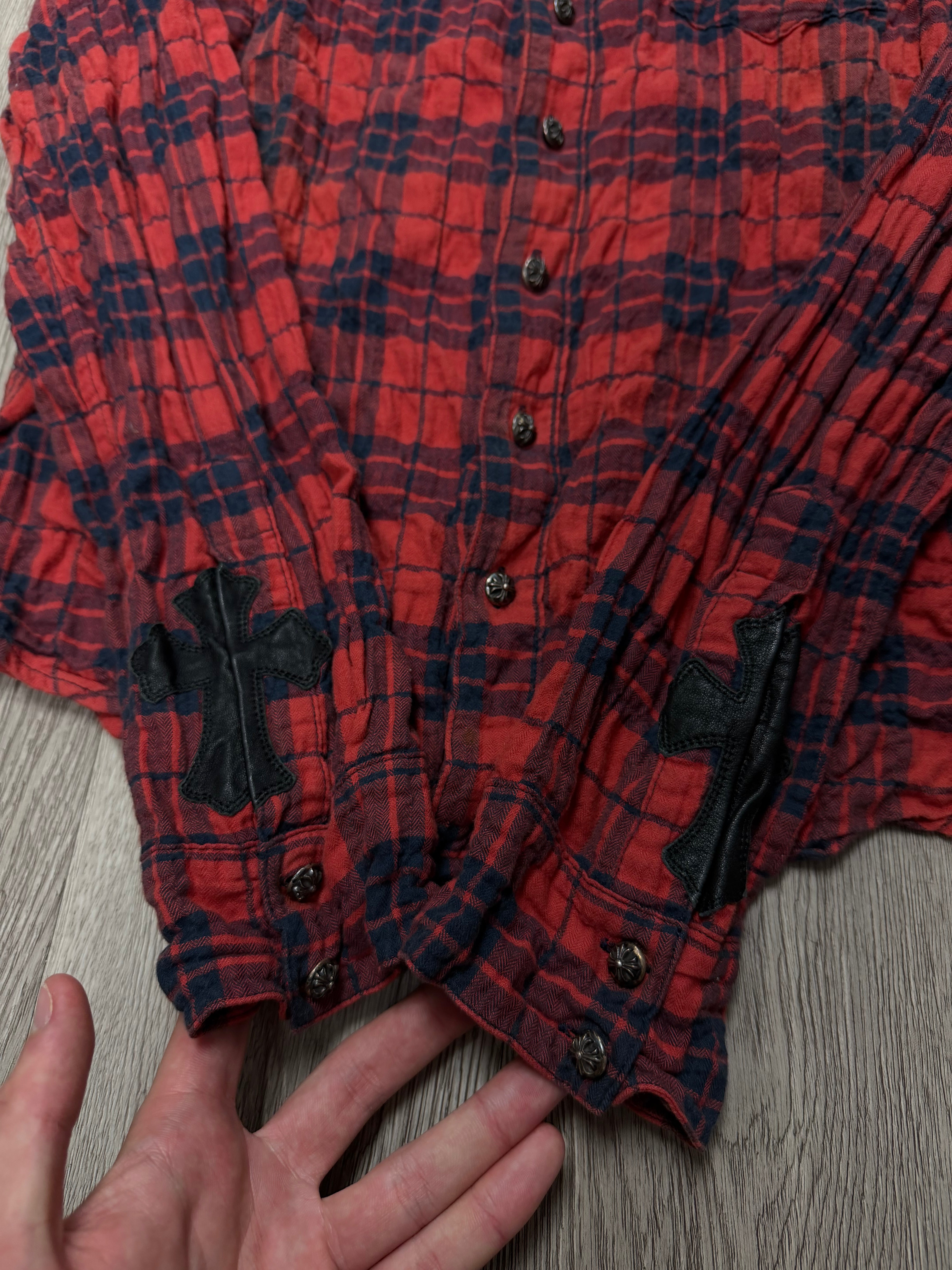 Chrome Hearts Red Plaid 2 Cross Patches Flannel Shirt