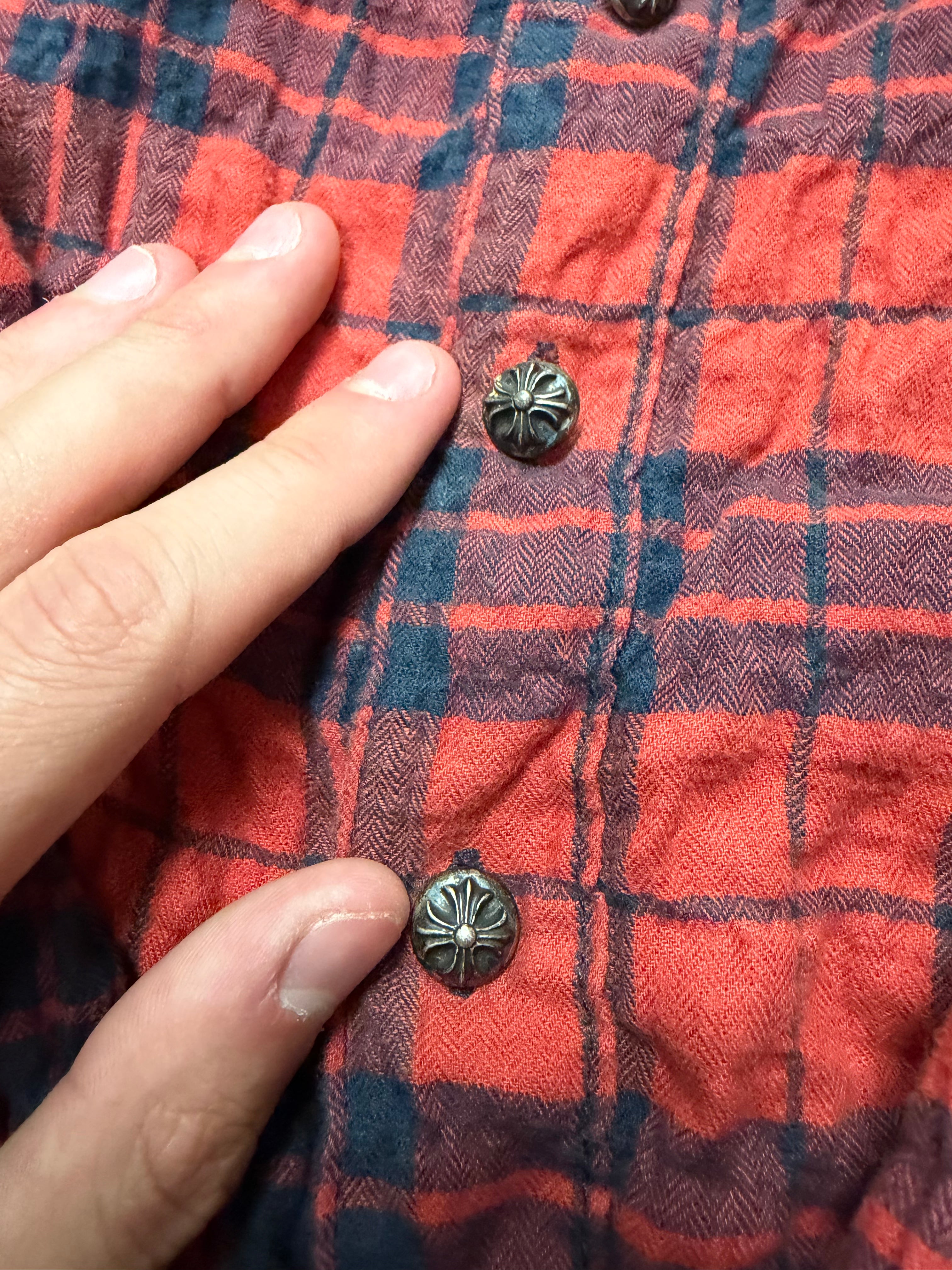 Chrome Hearts Red Plaid 2 Cross Patches Flannel Shirt