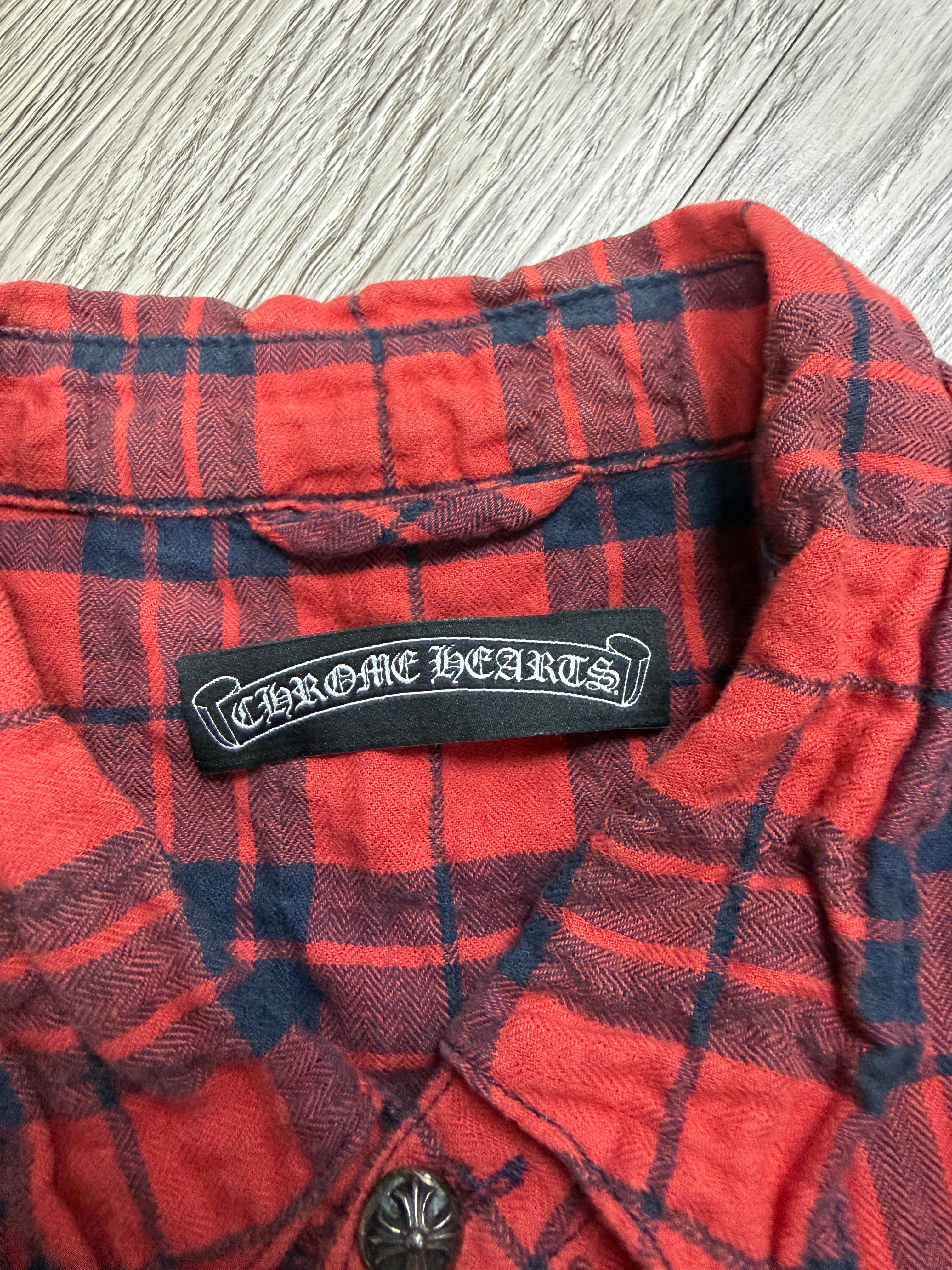 Chrome Hearts Red Plaid 2 Cross Patches Flannel Shirt