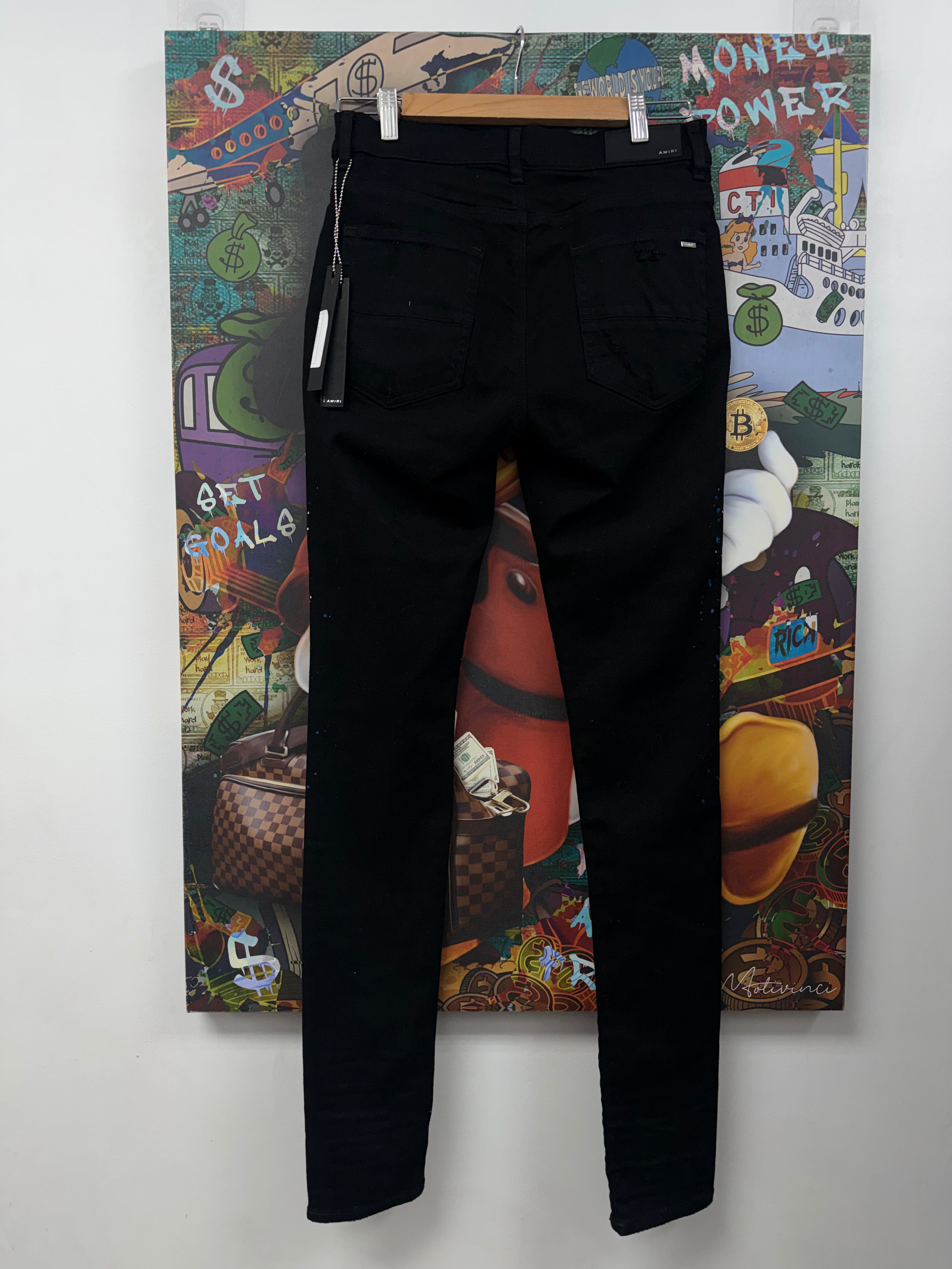 Amiri Black Crystal Paint Splatter Jeans