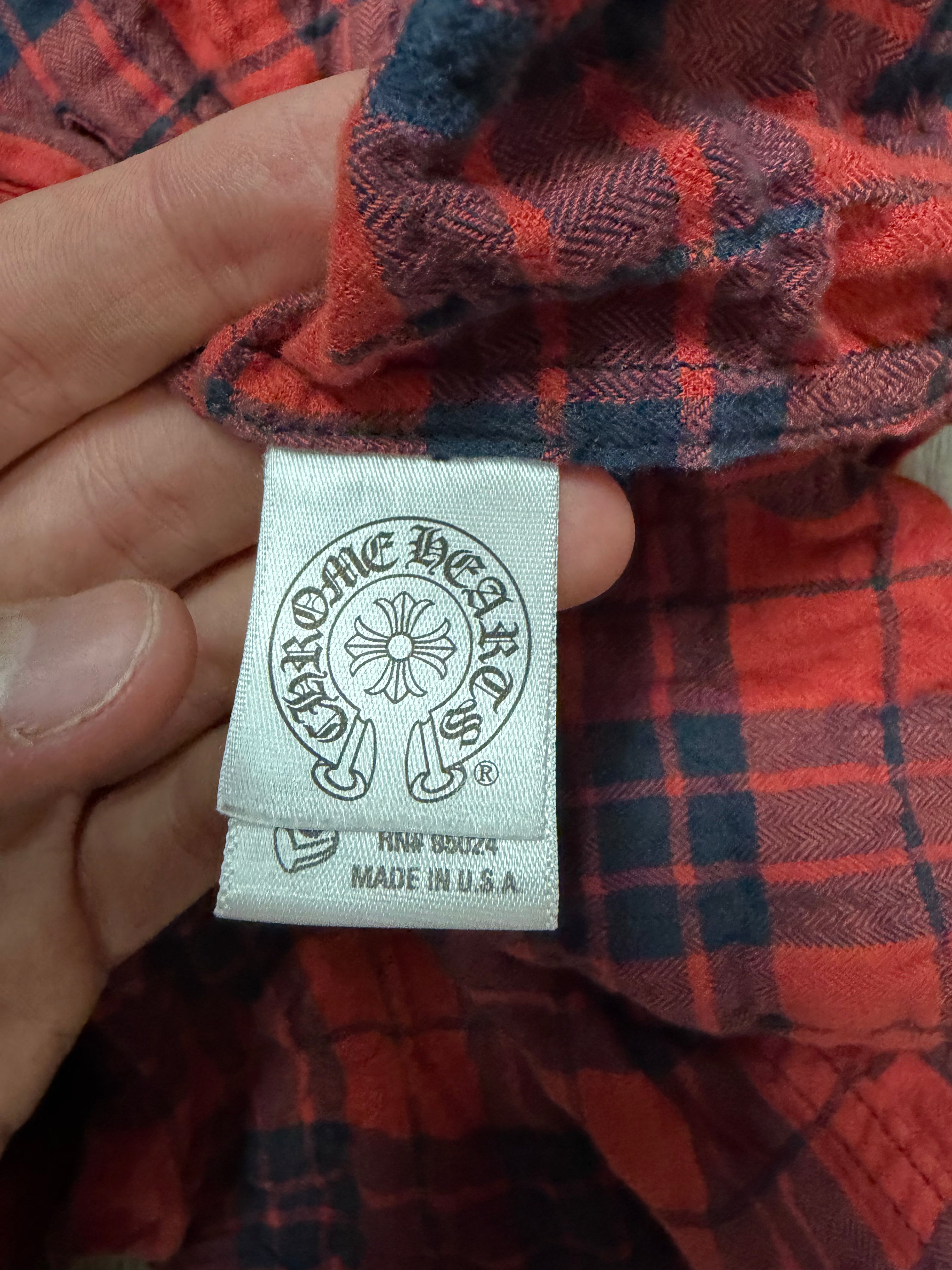 Chrome Hearts Red Plaid 2 Cross Patches Flannel Shirt
