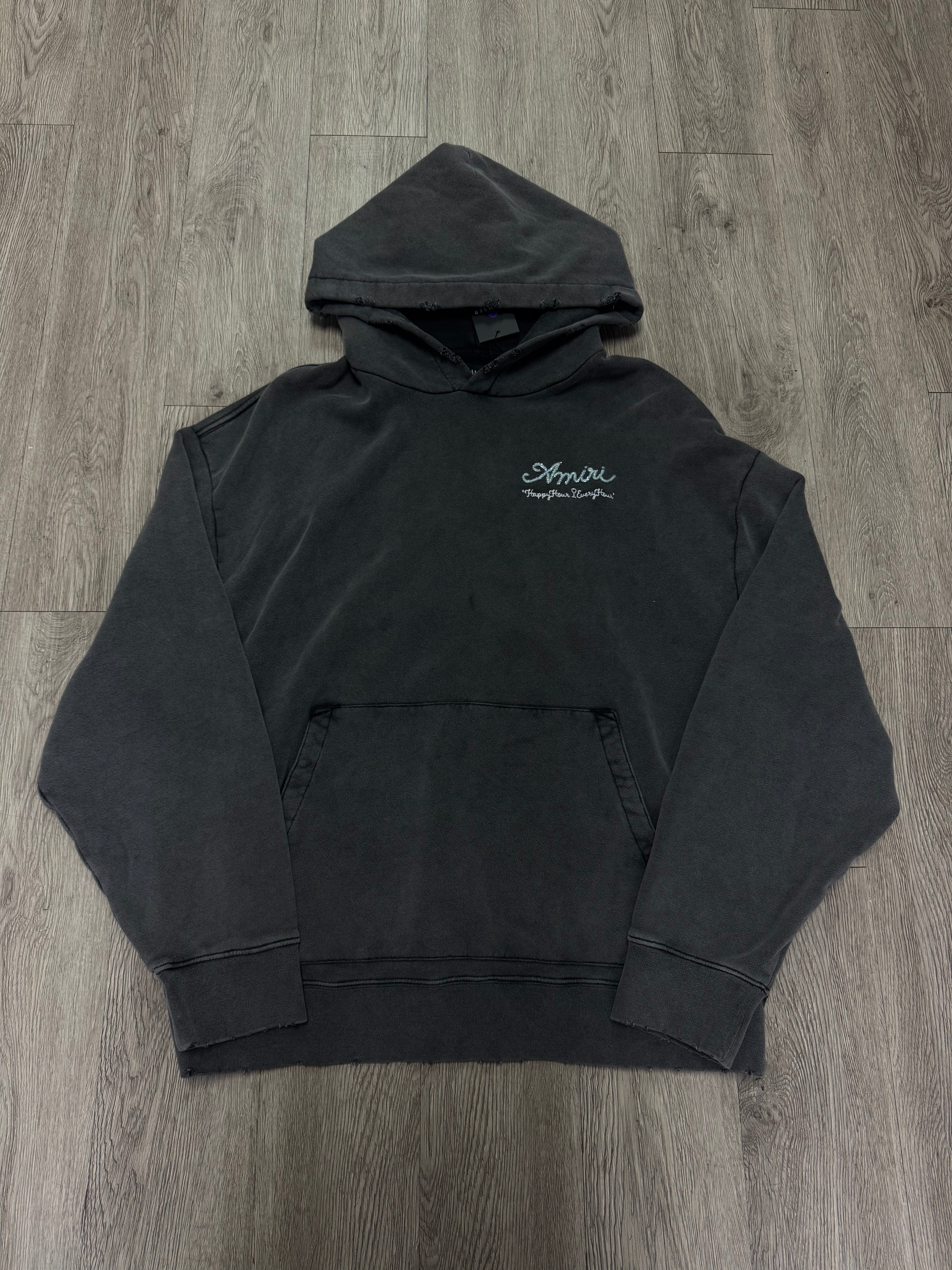 Amiri Grey Washed Neon Lights Rhinestone Hoodie