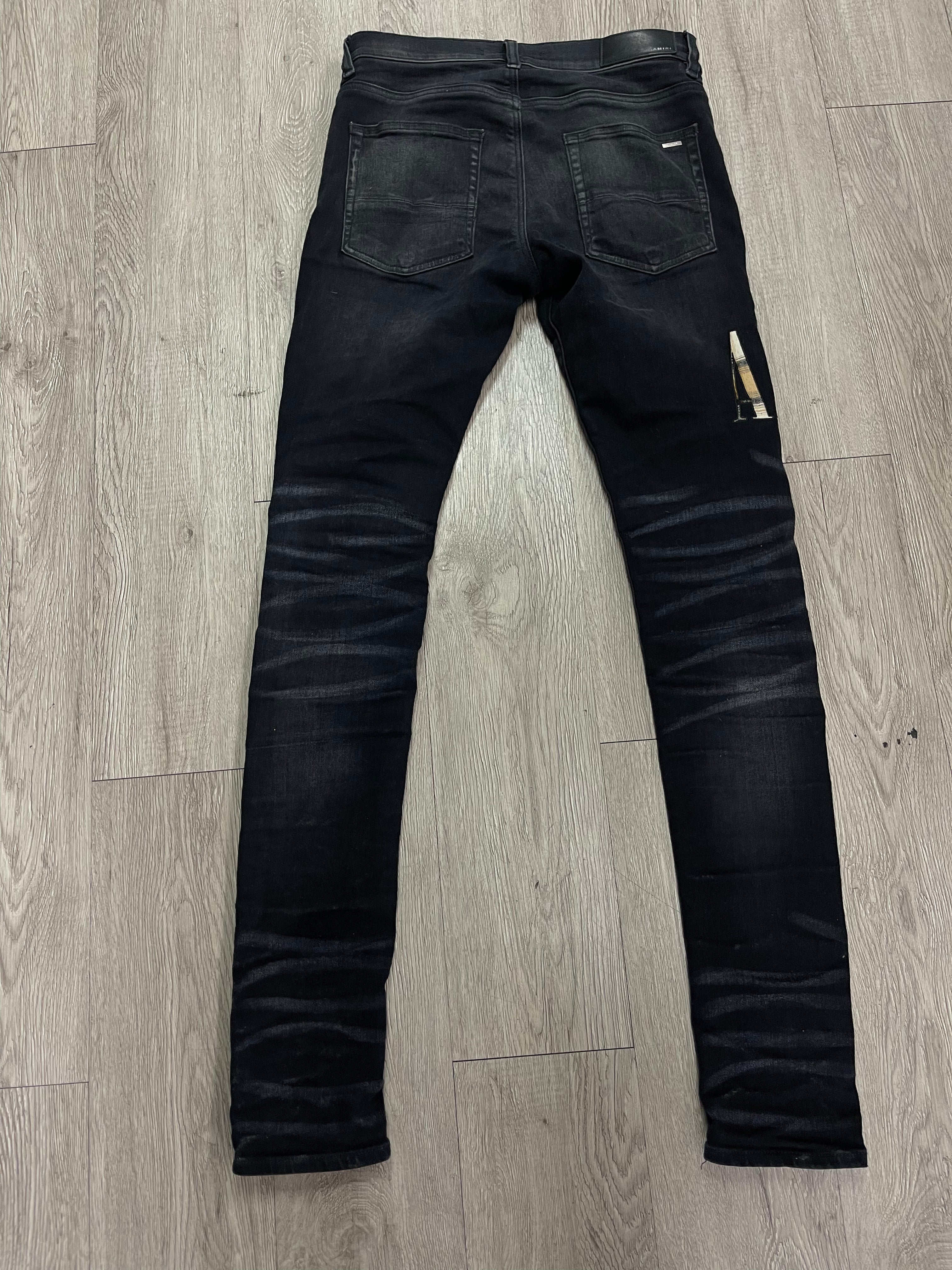 Amiri Black Wash Yellow Plaid Side Logo Jeans