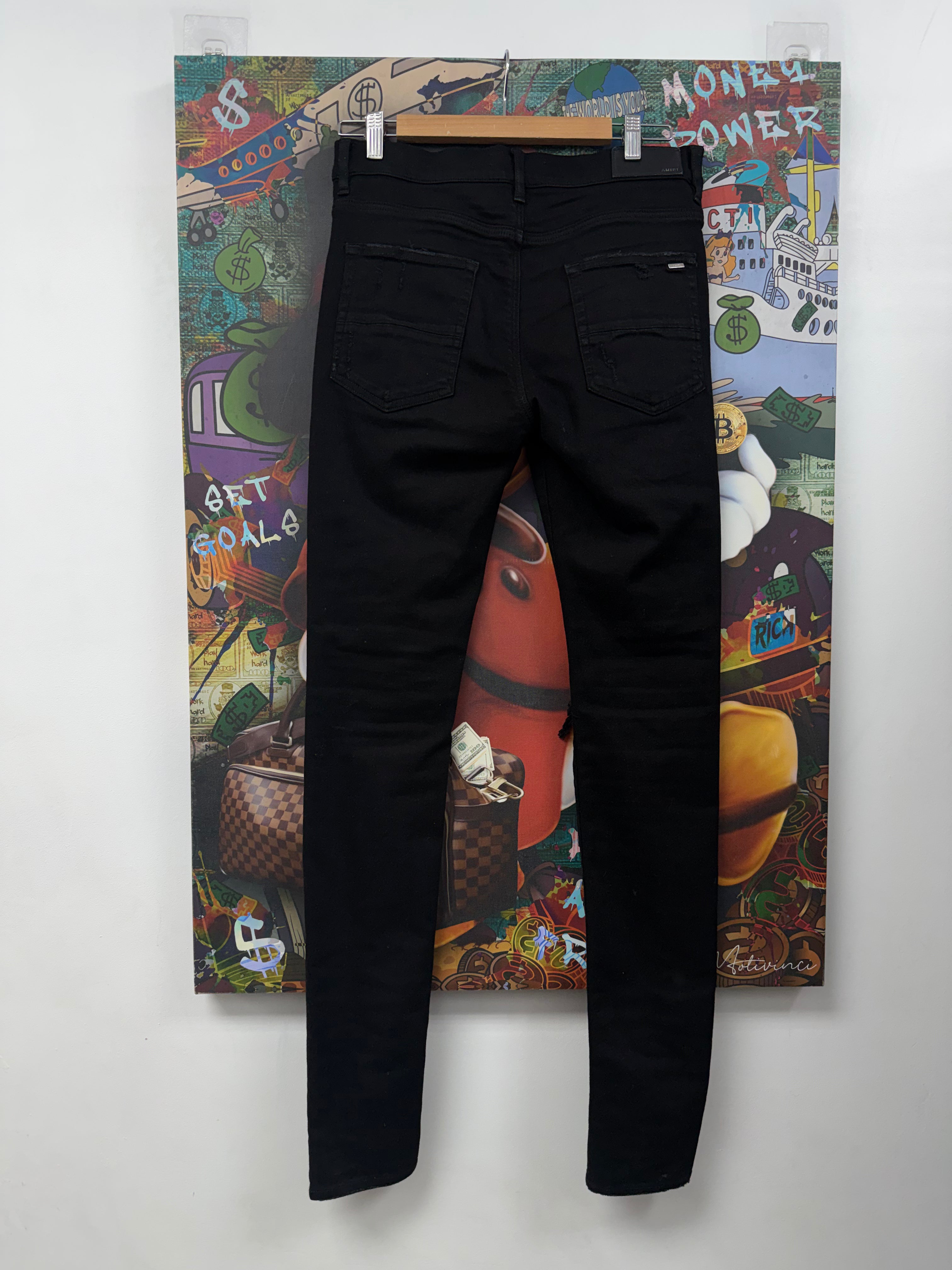 Amiri MX1 Black Black Leather Patch Jeans