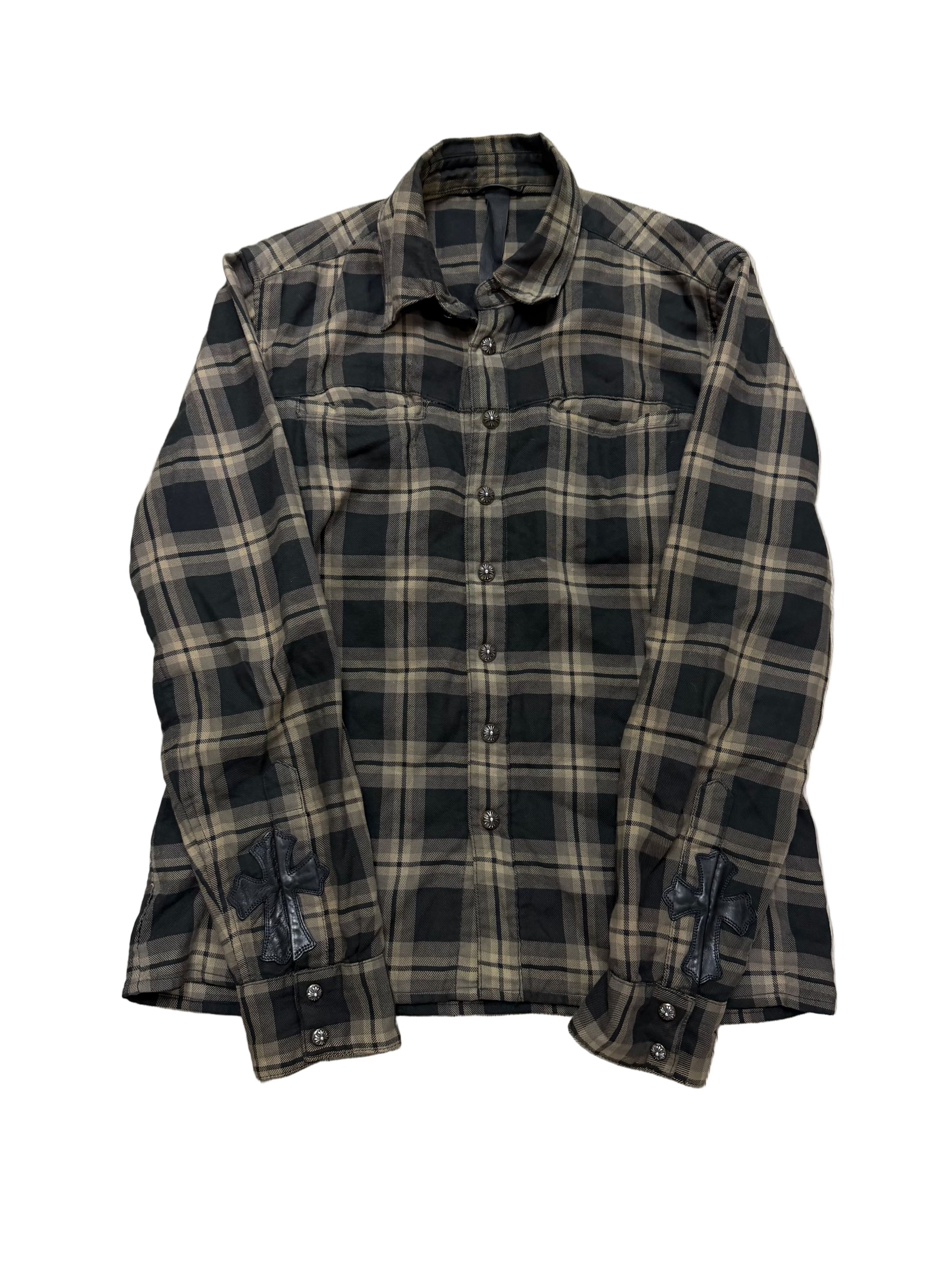 Chrome Hearts Brown Plaid 2 Patches Flannel Shirt