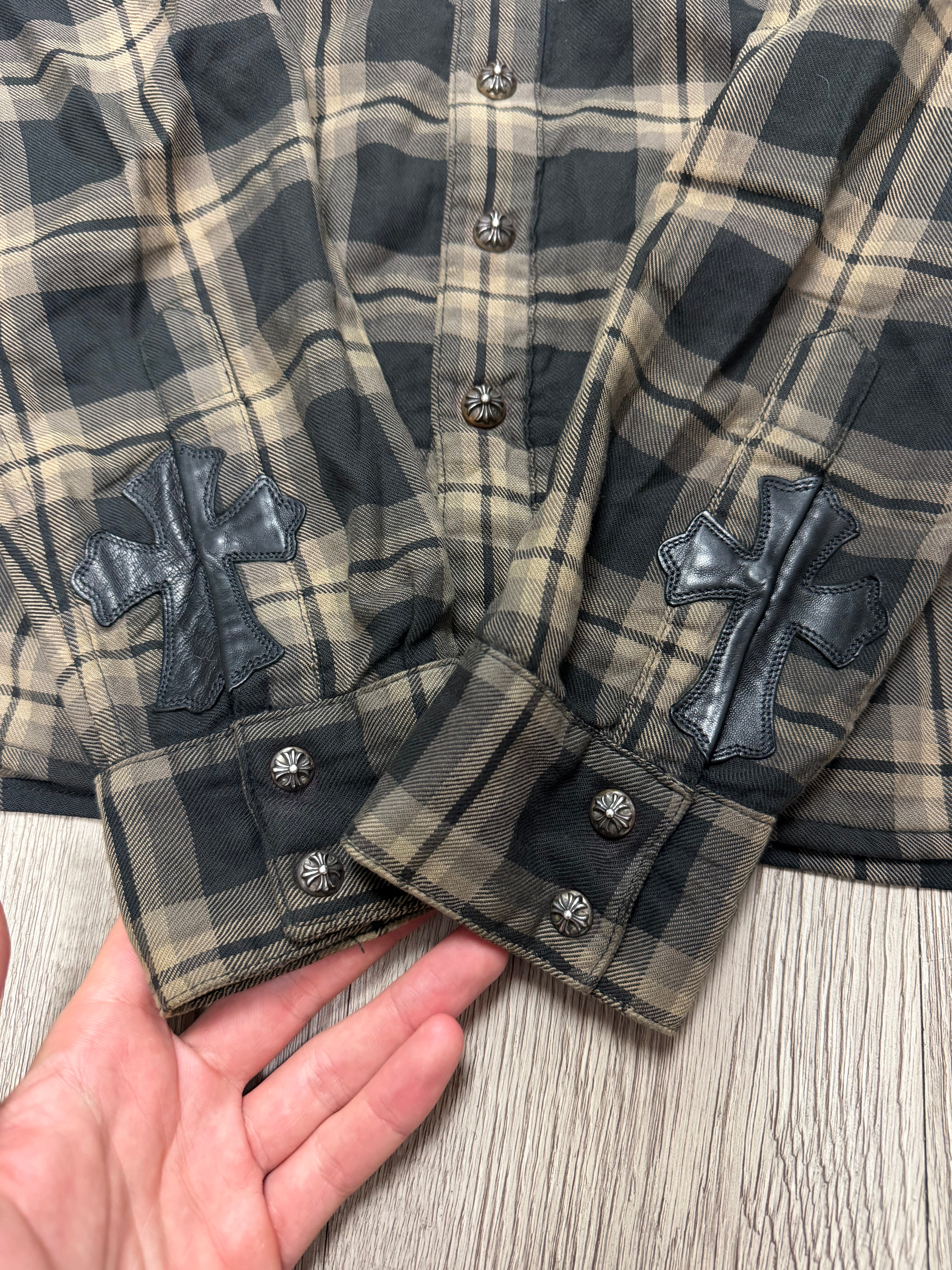Chrome Hearts Brown Plaid 2 Patches Flannel Shirt