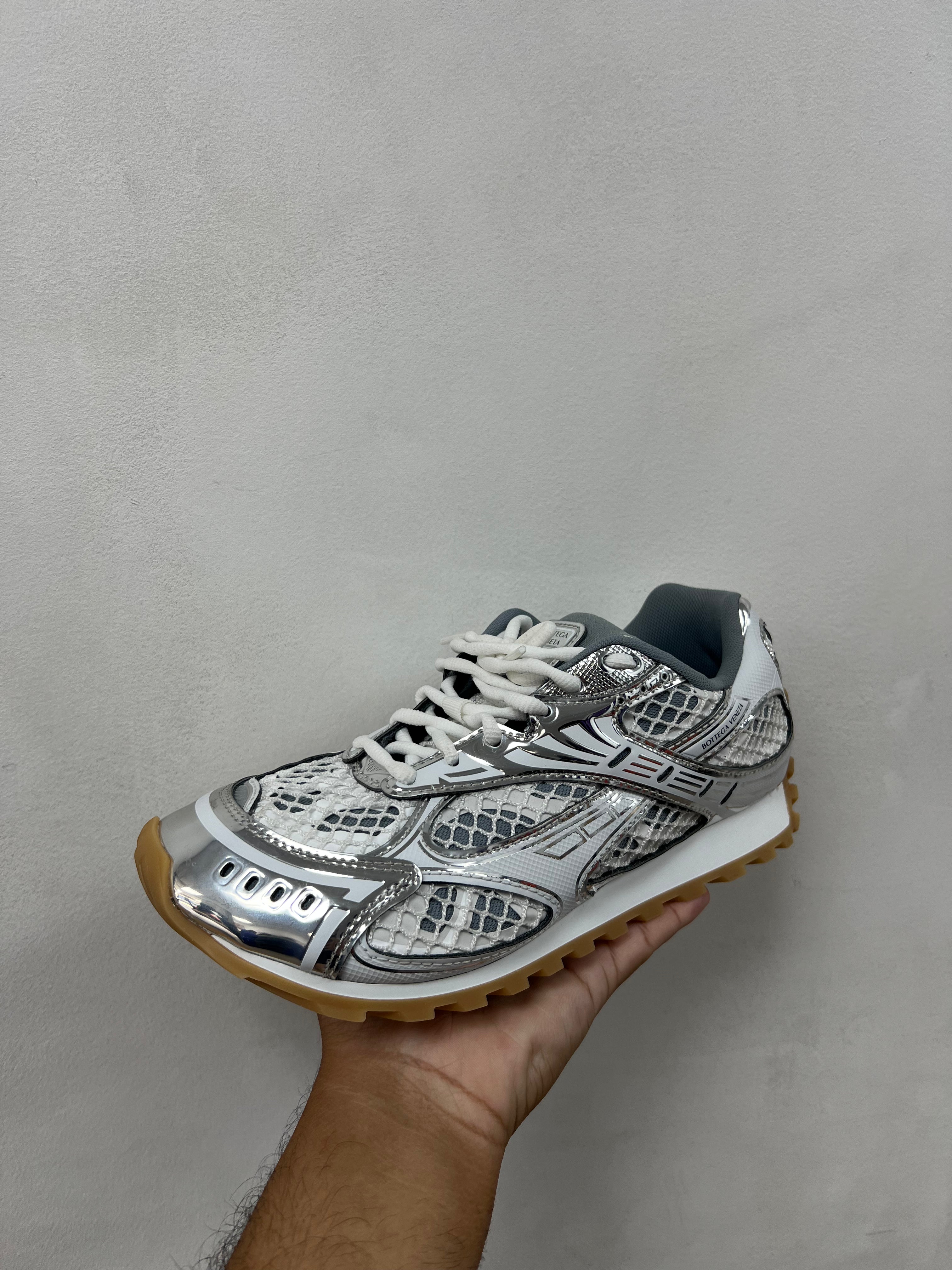 Bottega Veneta White Silver Orbit Sneakers