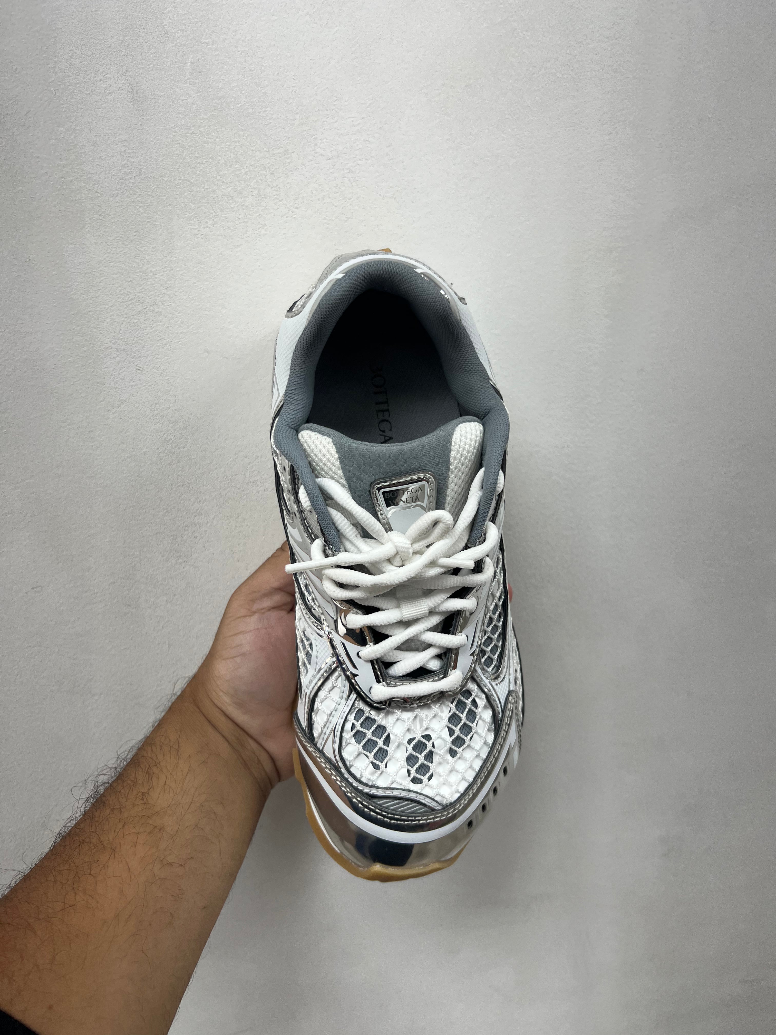 Bottega Veneta White Silver Orbit Sneakers