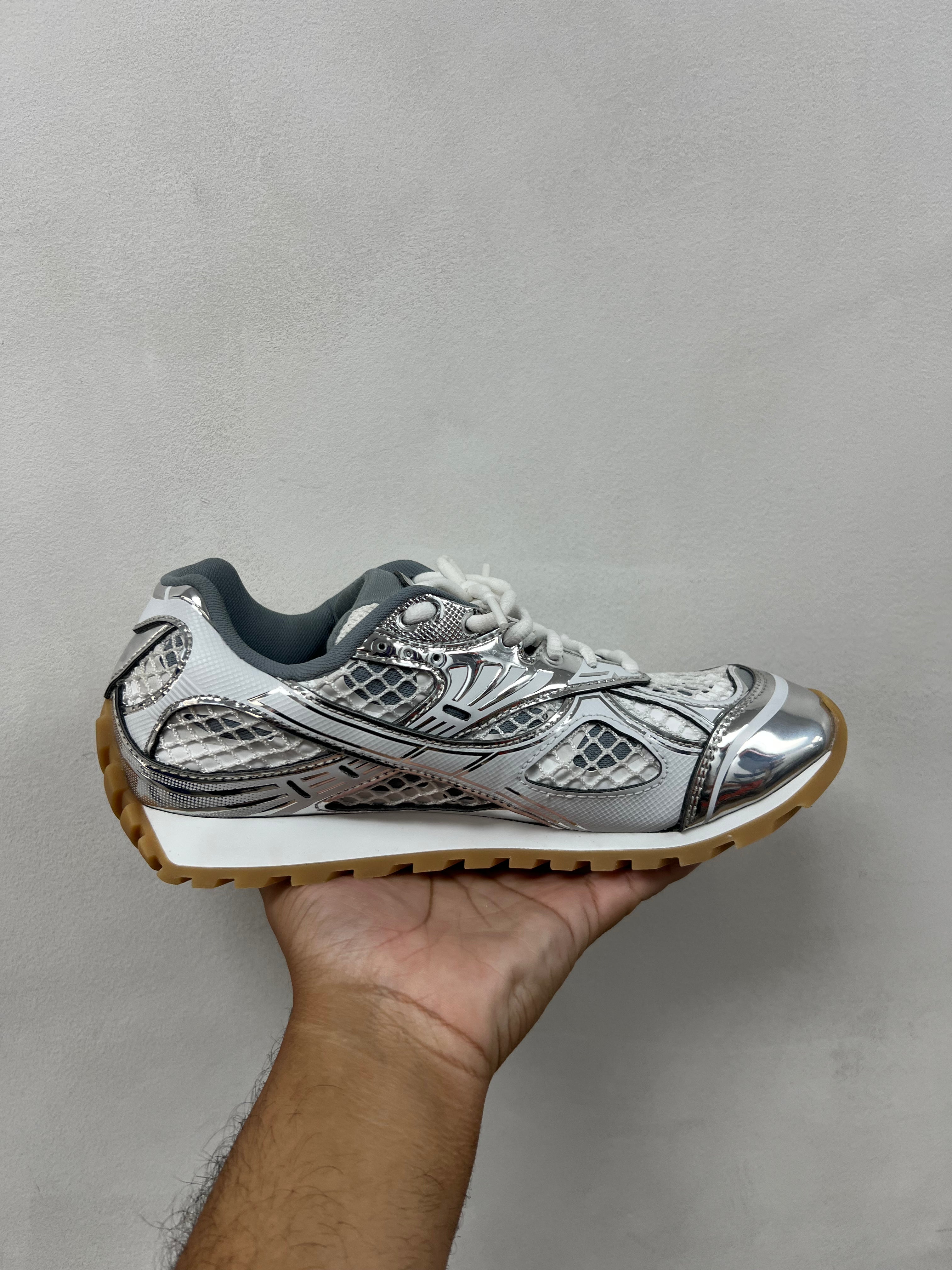 Bottega Veneta White Silver Orbit Sneakers