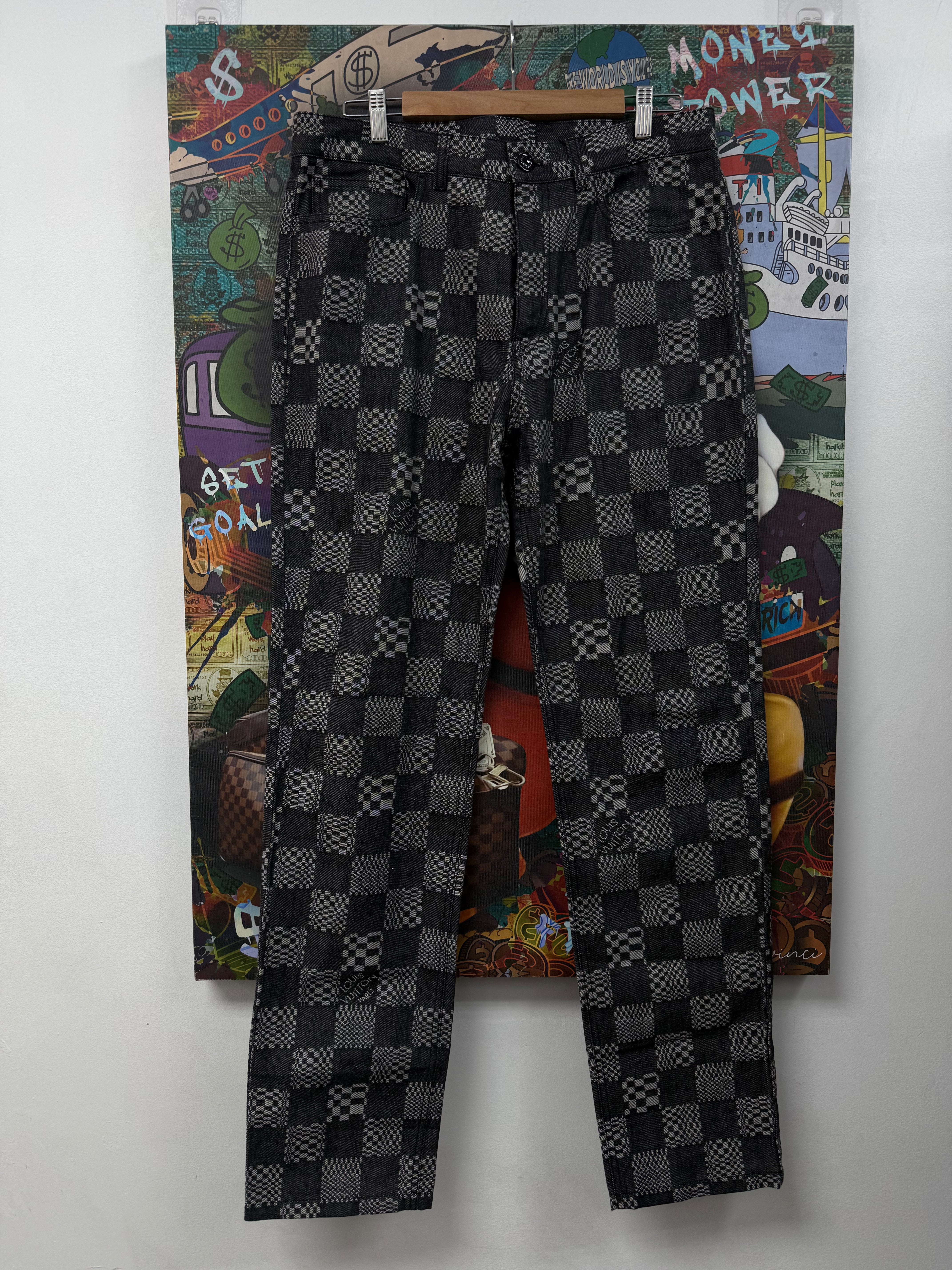 Louis Vuitton Black Grey Distorted Checkerboard Jeans