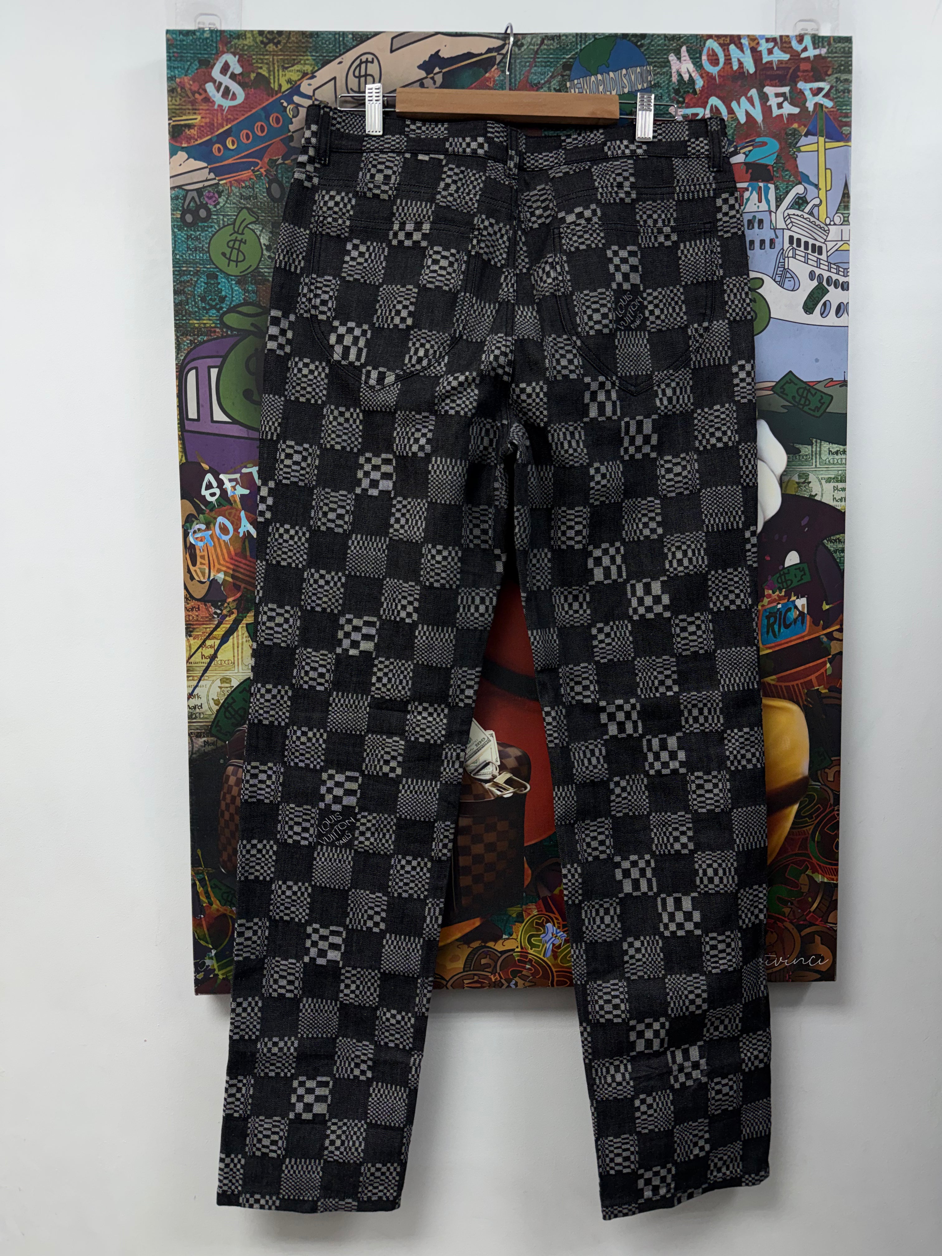 Louis Vuitton Black Grey Distorted Checkerboard Jeans