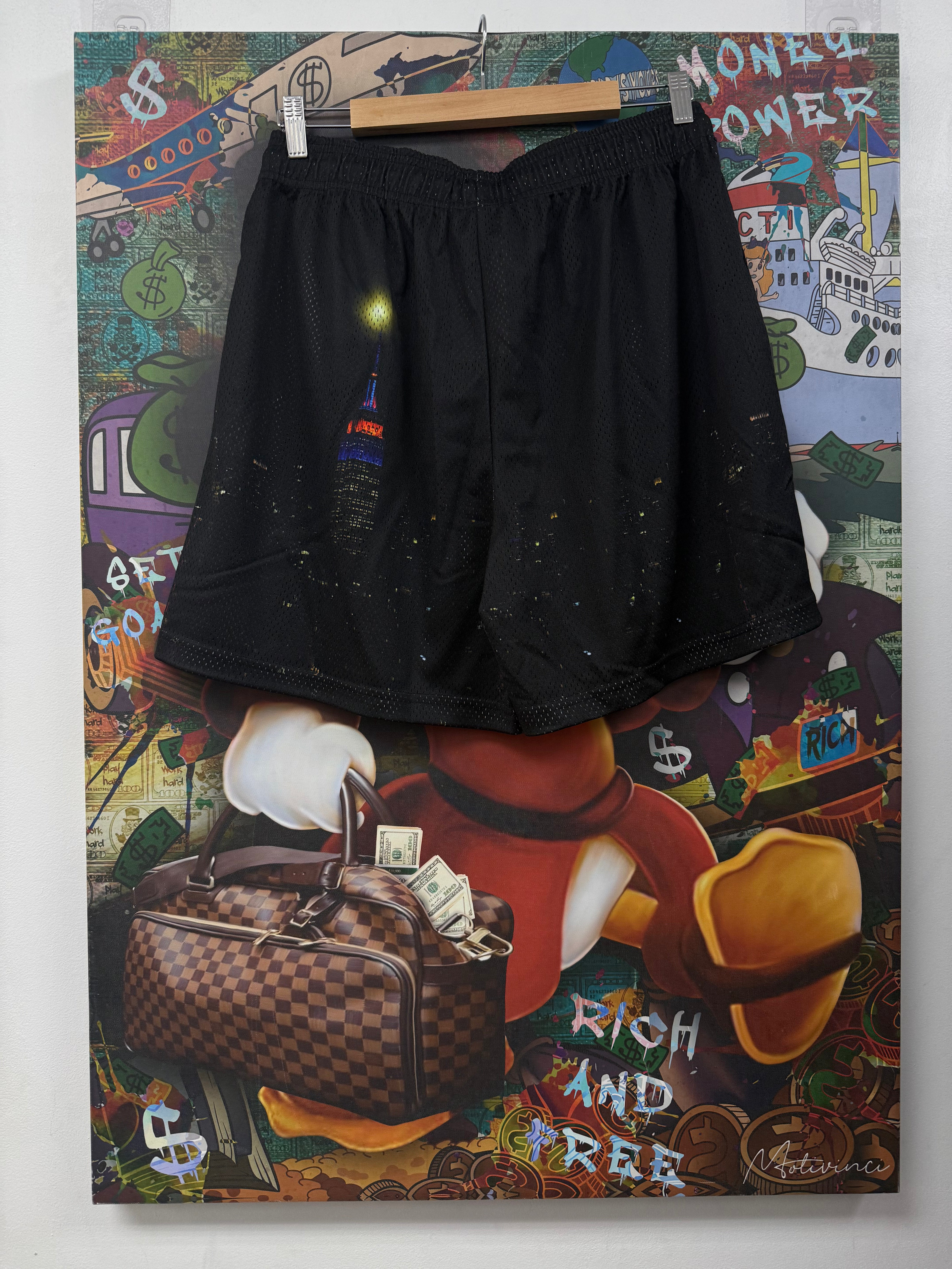 Eric Emanuel Black Building Skyline Blue Orange Shorts