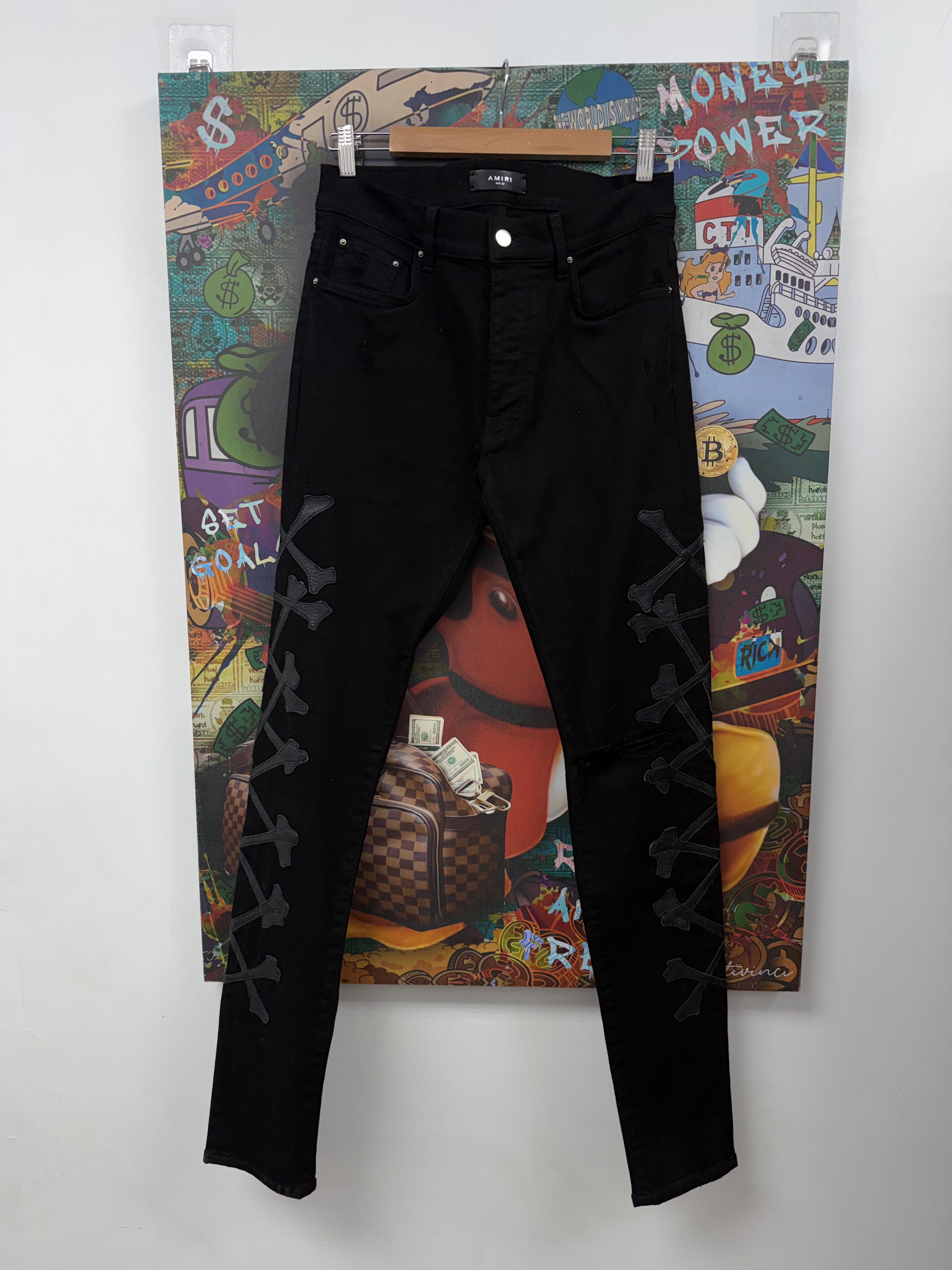 Amiri Black Black Leather Bones Jeans