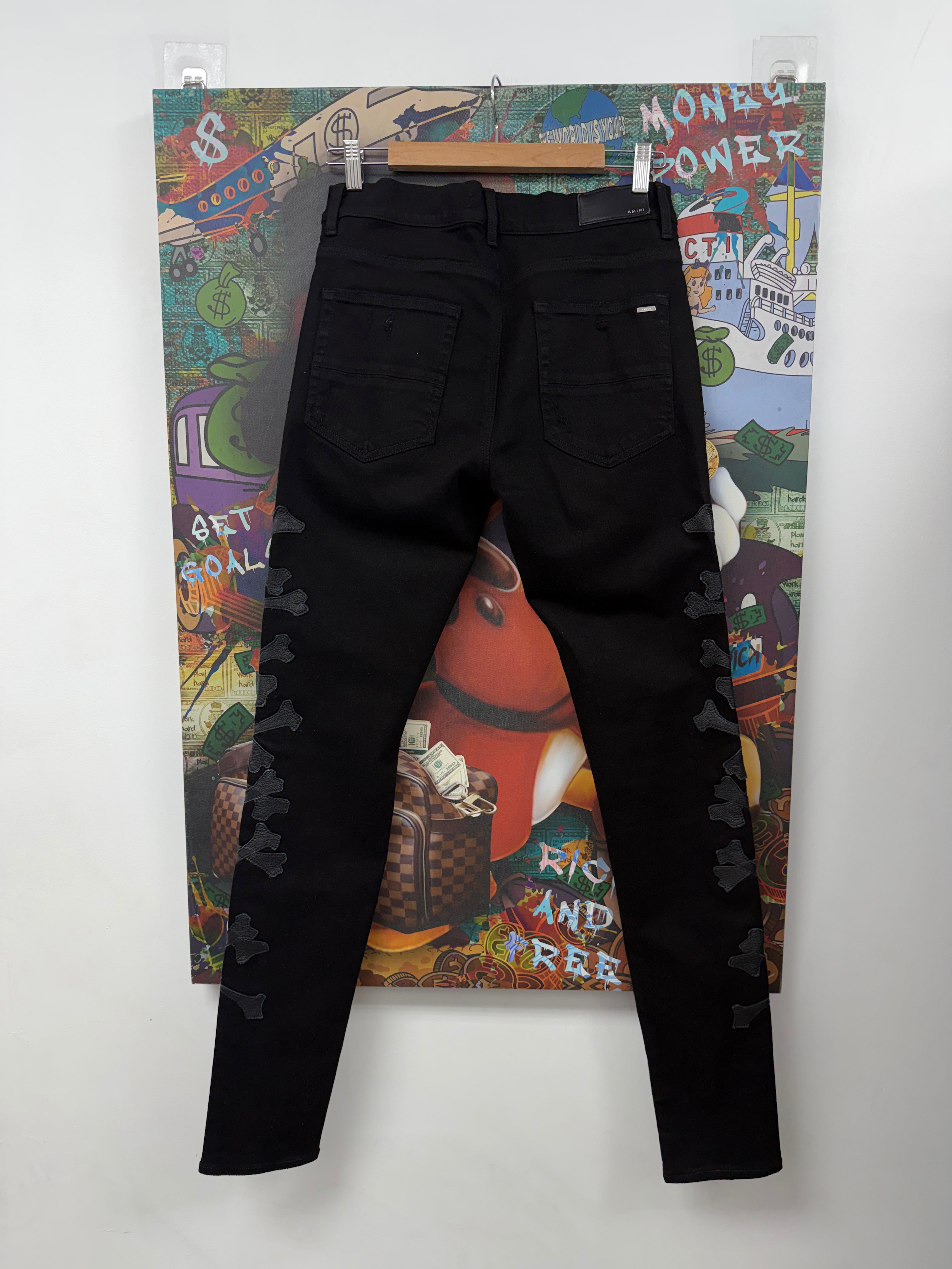 Amiri Black Black Leather Bones Jeans