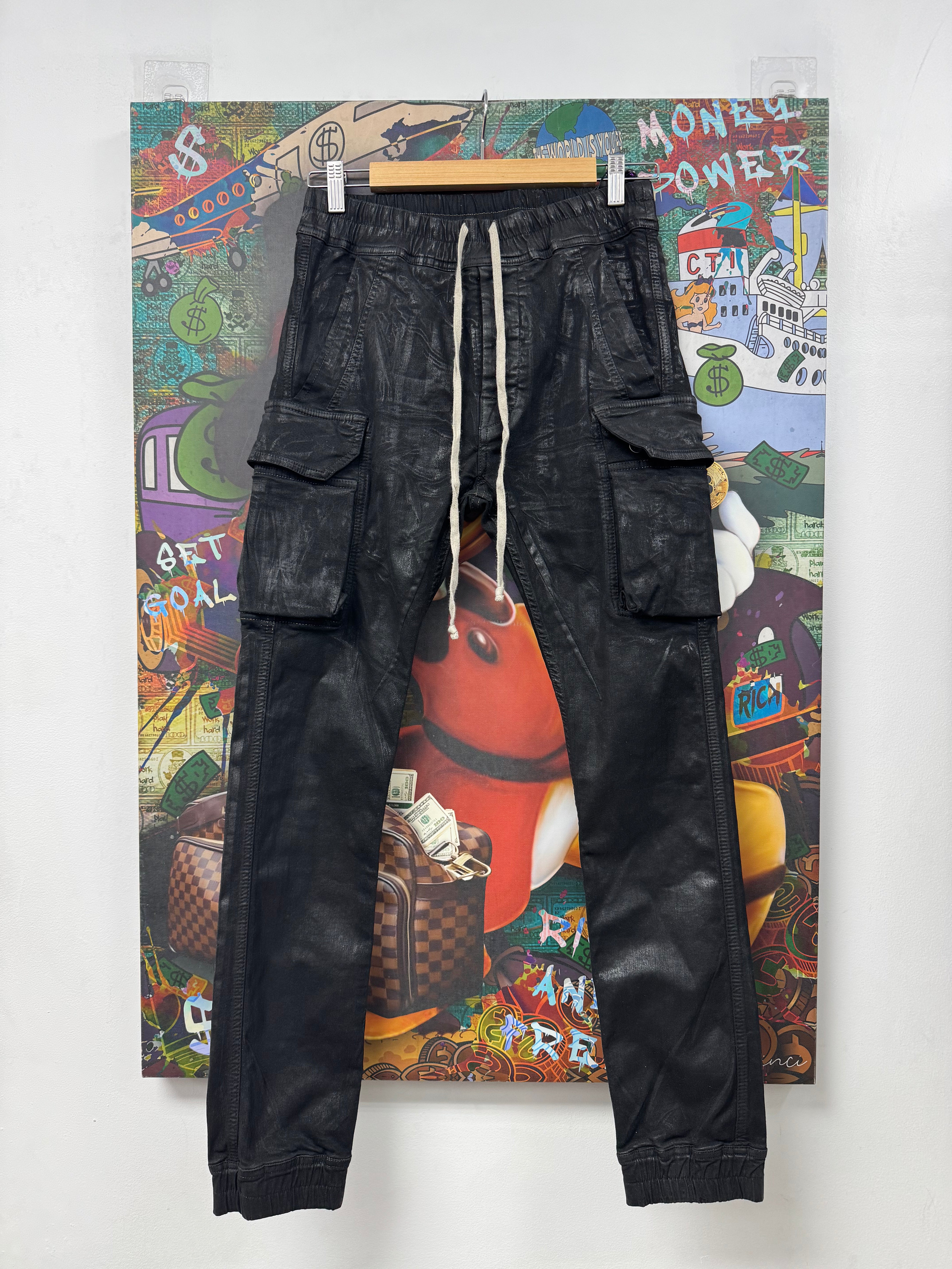 Rick Owens Black Waxed Cargo Pants