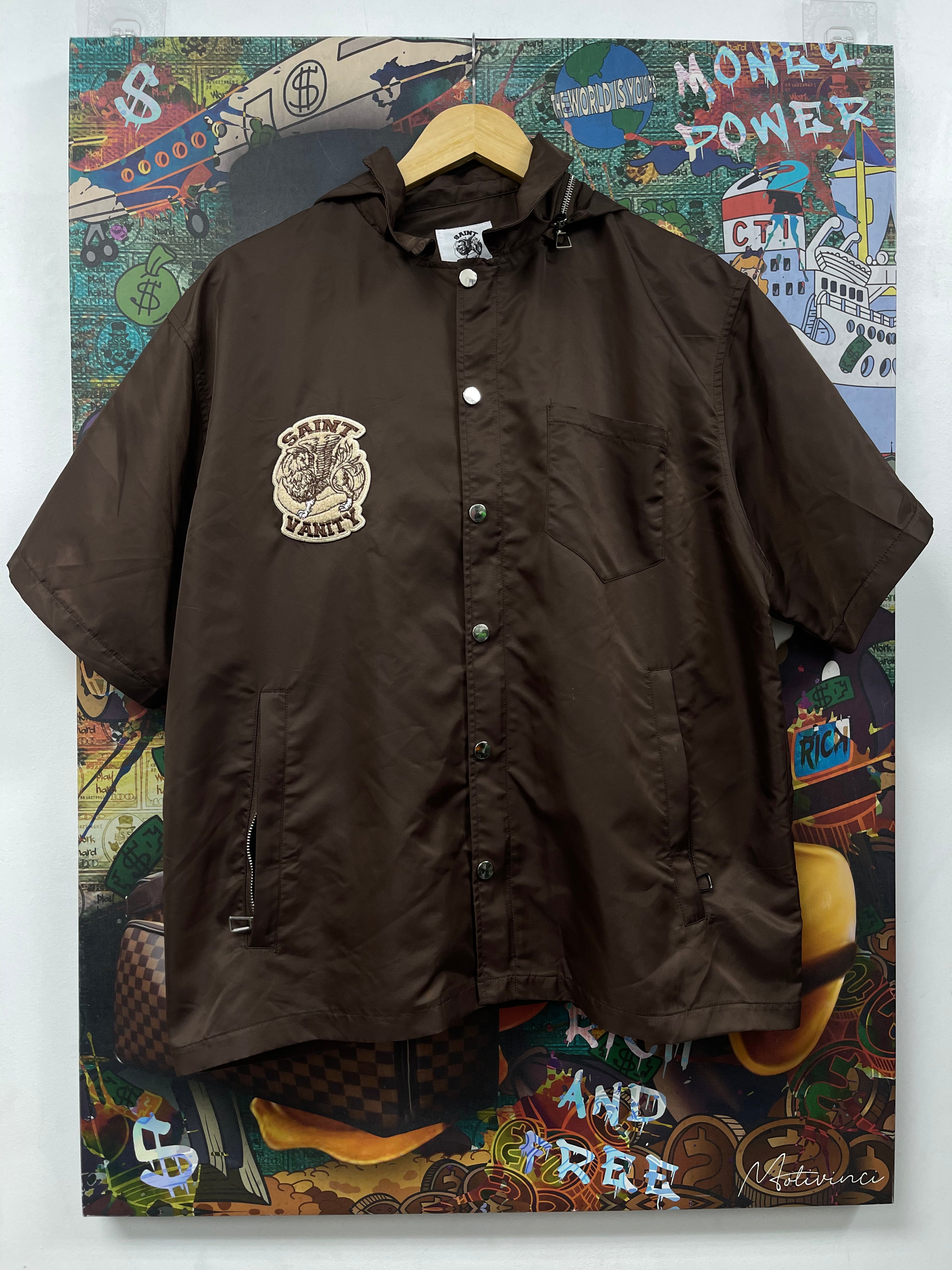 Saint Vanity Brown Nylon Button Up Shirt