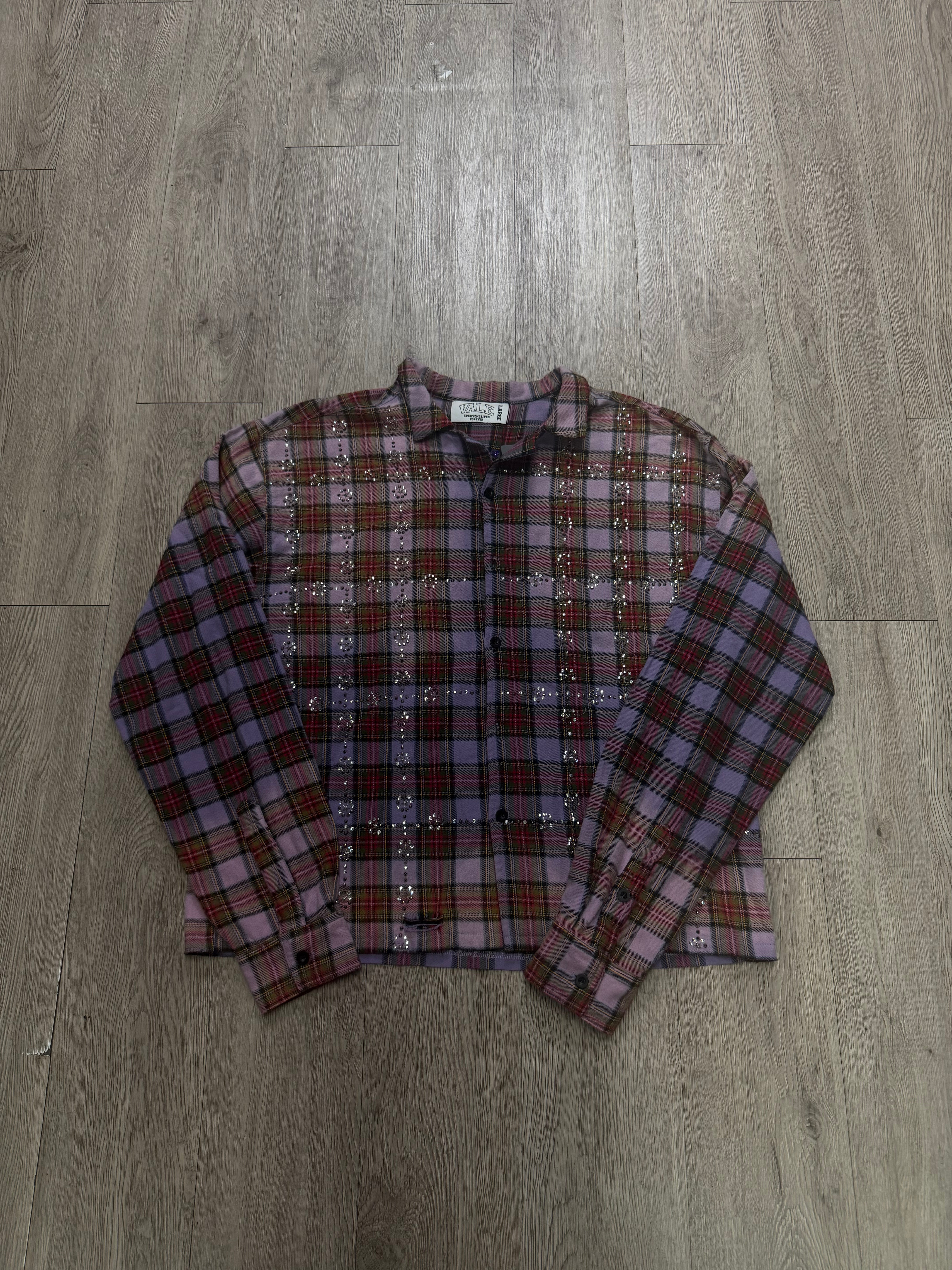 Vale Purple Red Rhinestone Flannel