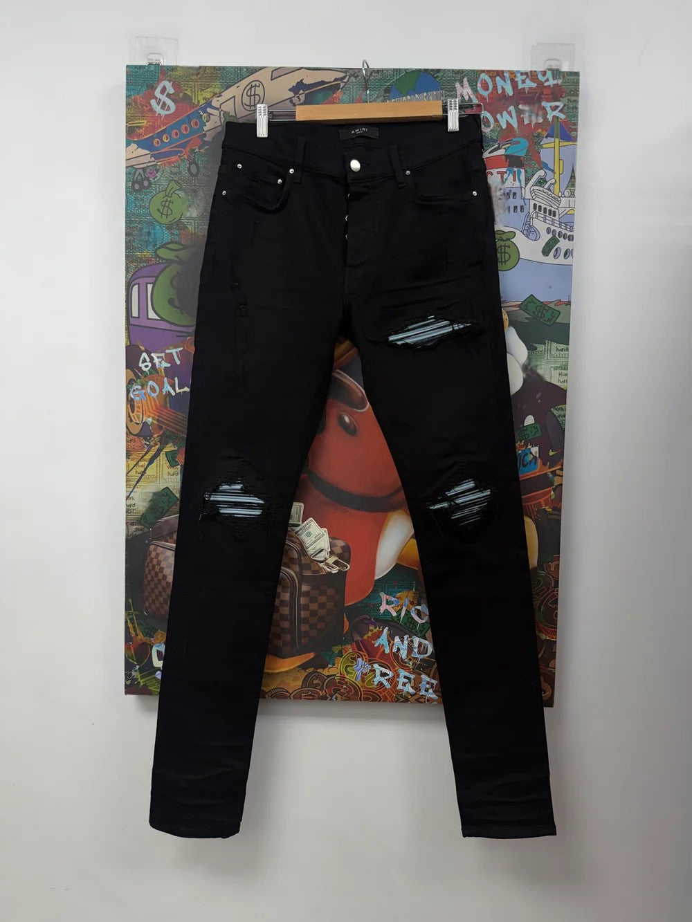 Amiri "MX1" Suede Patch Black & Baby Blue Jeans