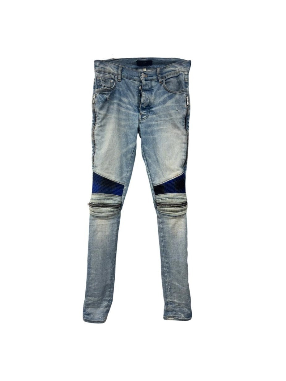 Amiri MX2 Light Wash BlackBlue Plaid Patch Jeans
