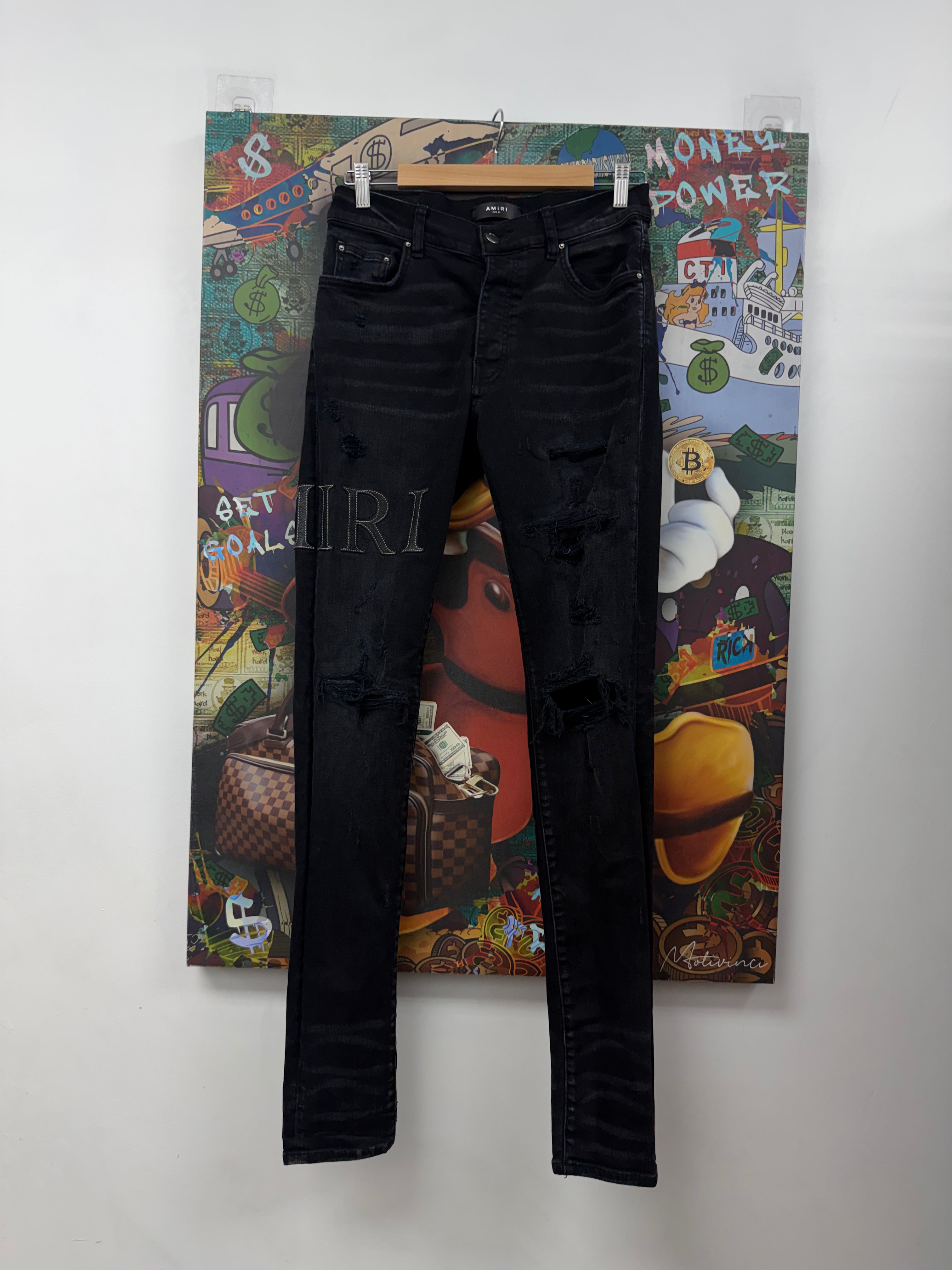 Amiri Black Black Serif Side Logo Jeans