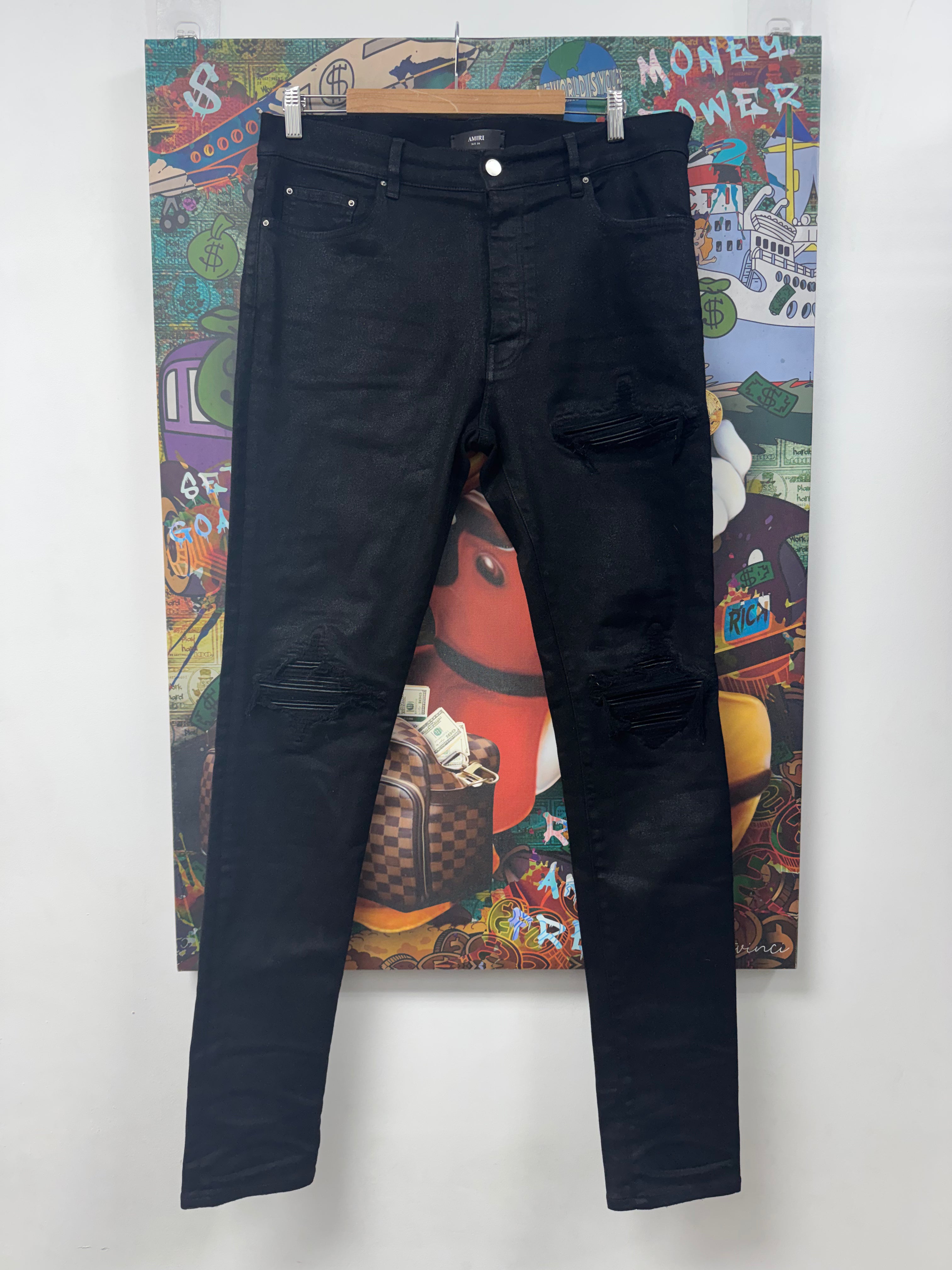 Amiri MX1 Black Wax Patch Jeans
