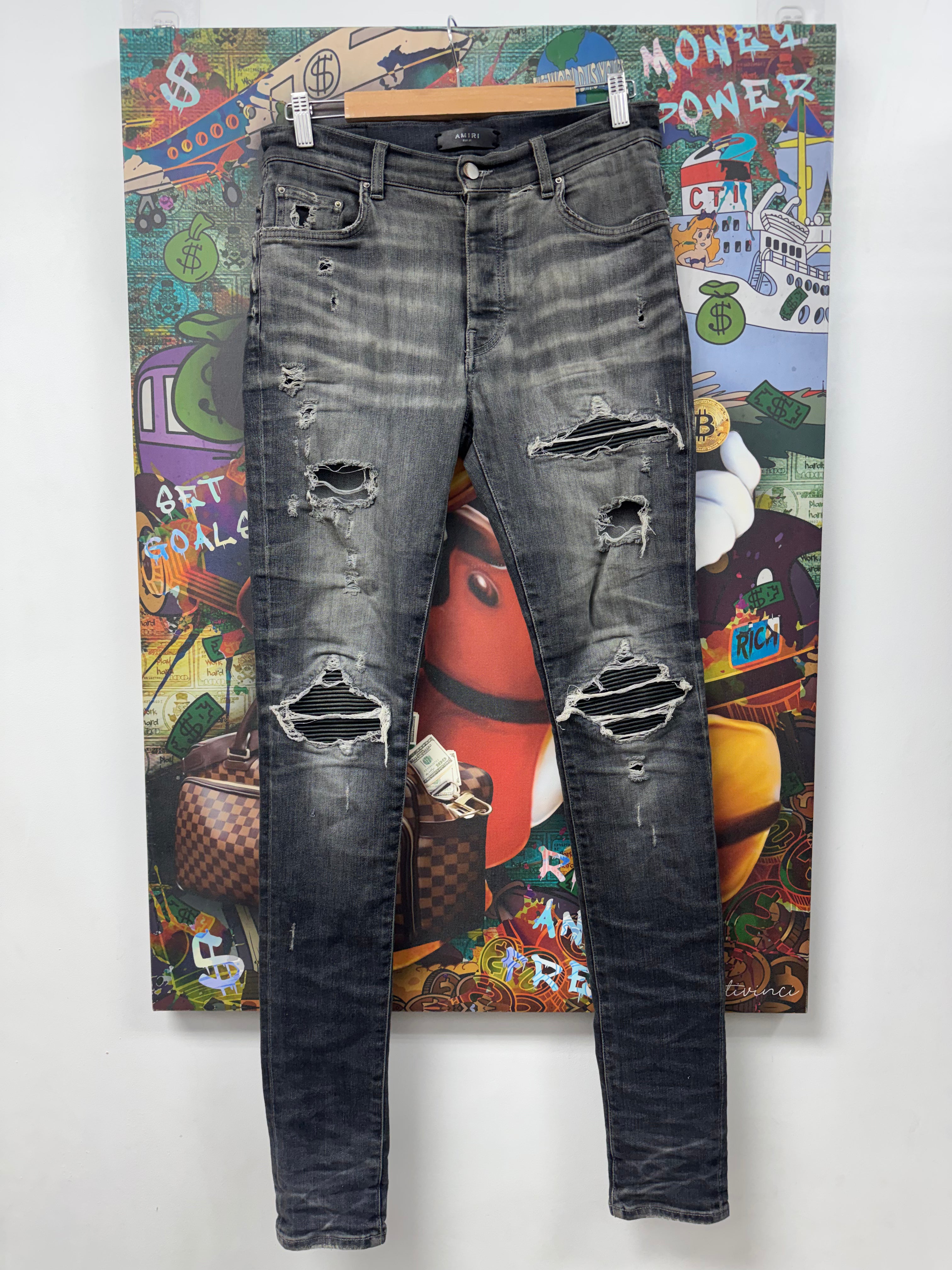 Amiri MX1 Grey Black Patch Jeans