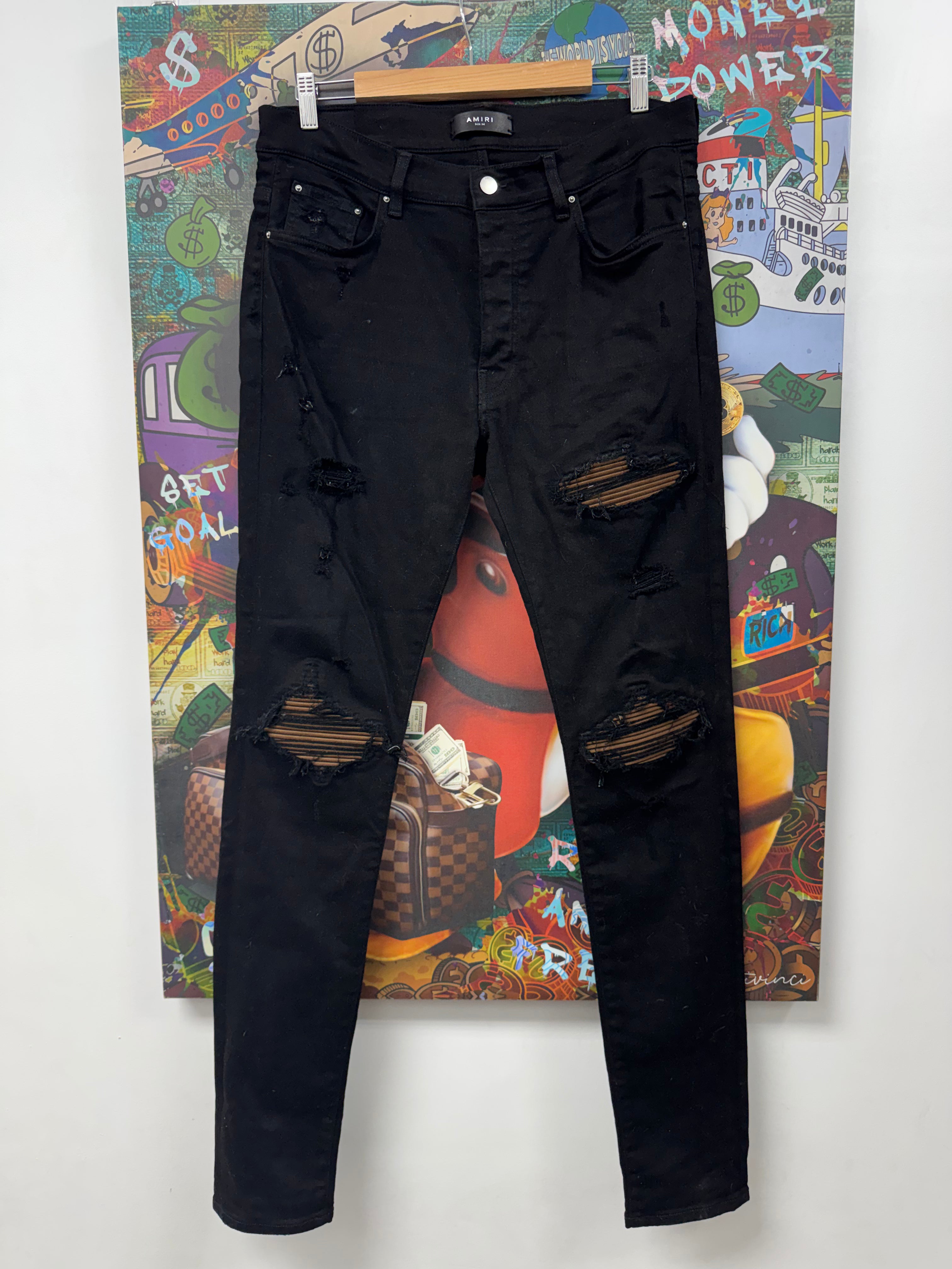 Amiri MX1 Black Brown Patch Jeans