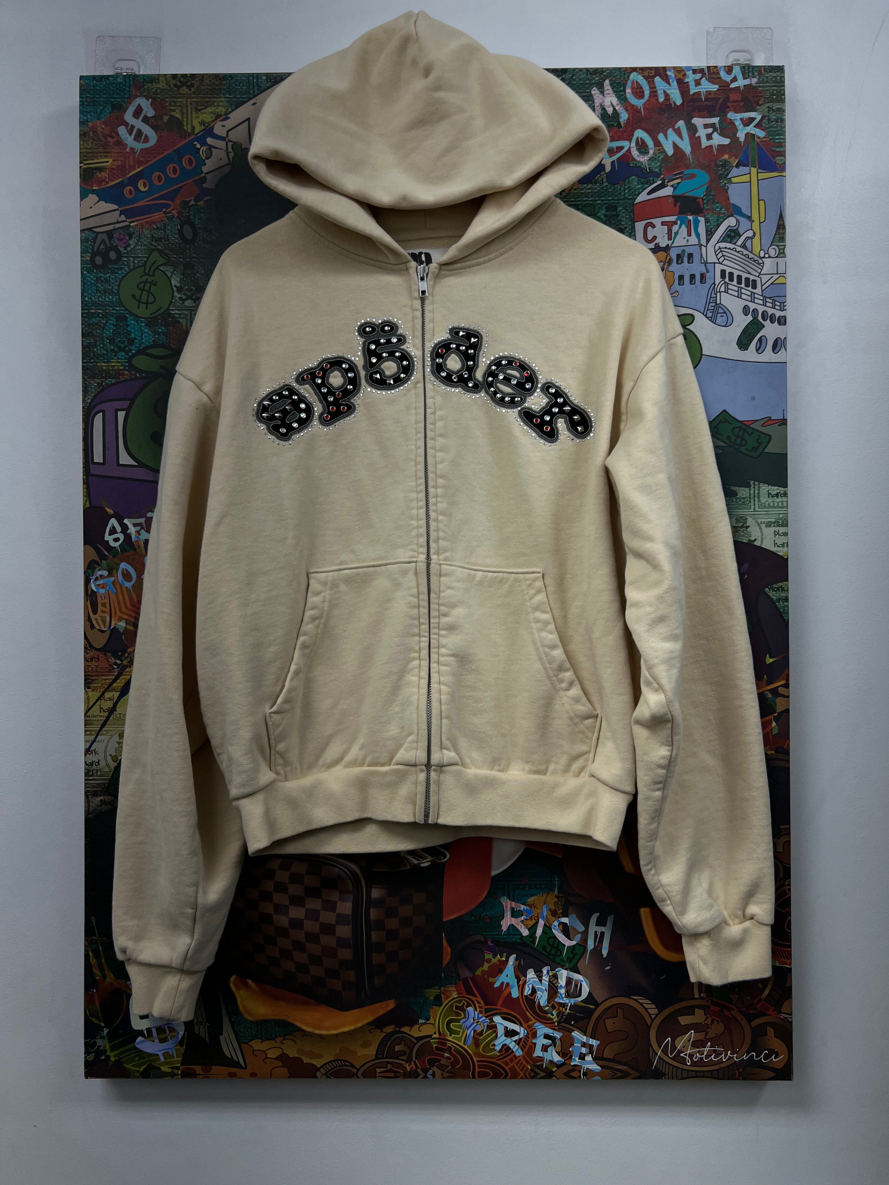 Sp5der Cream Mixed Stone OG V2 Zip Up Hoodie