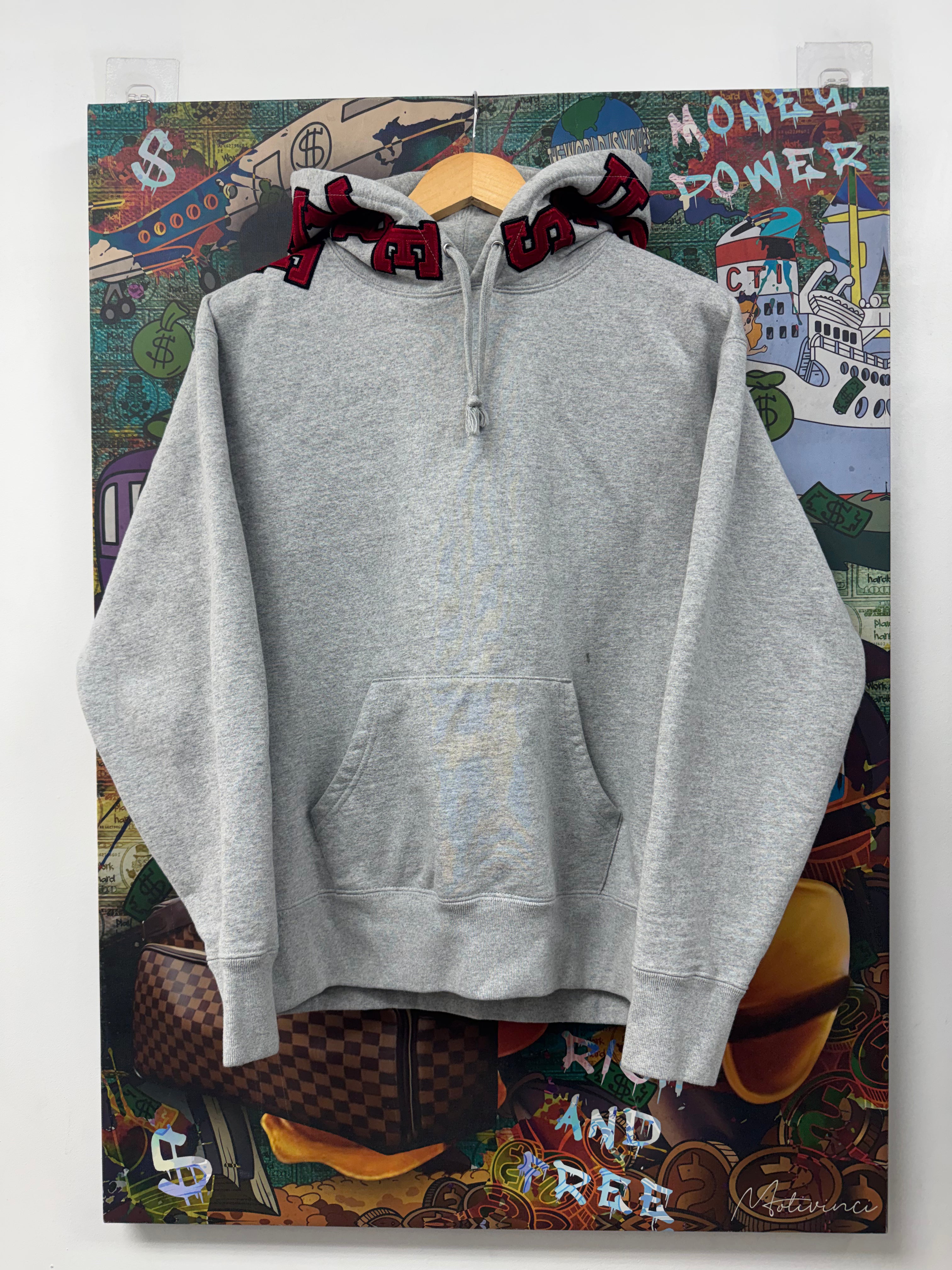 Supreme Grey Red Hood Logo Hoodie