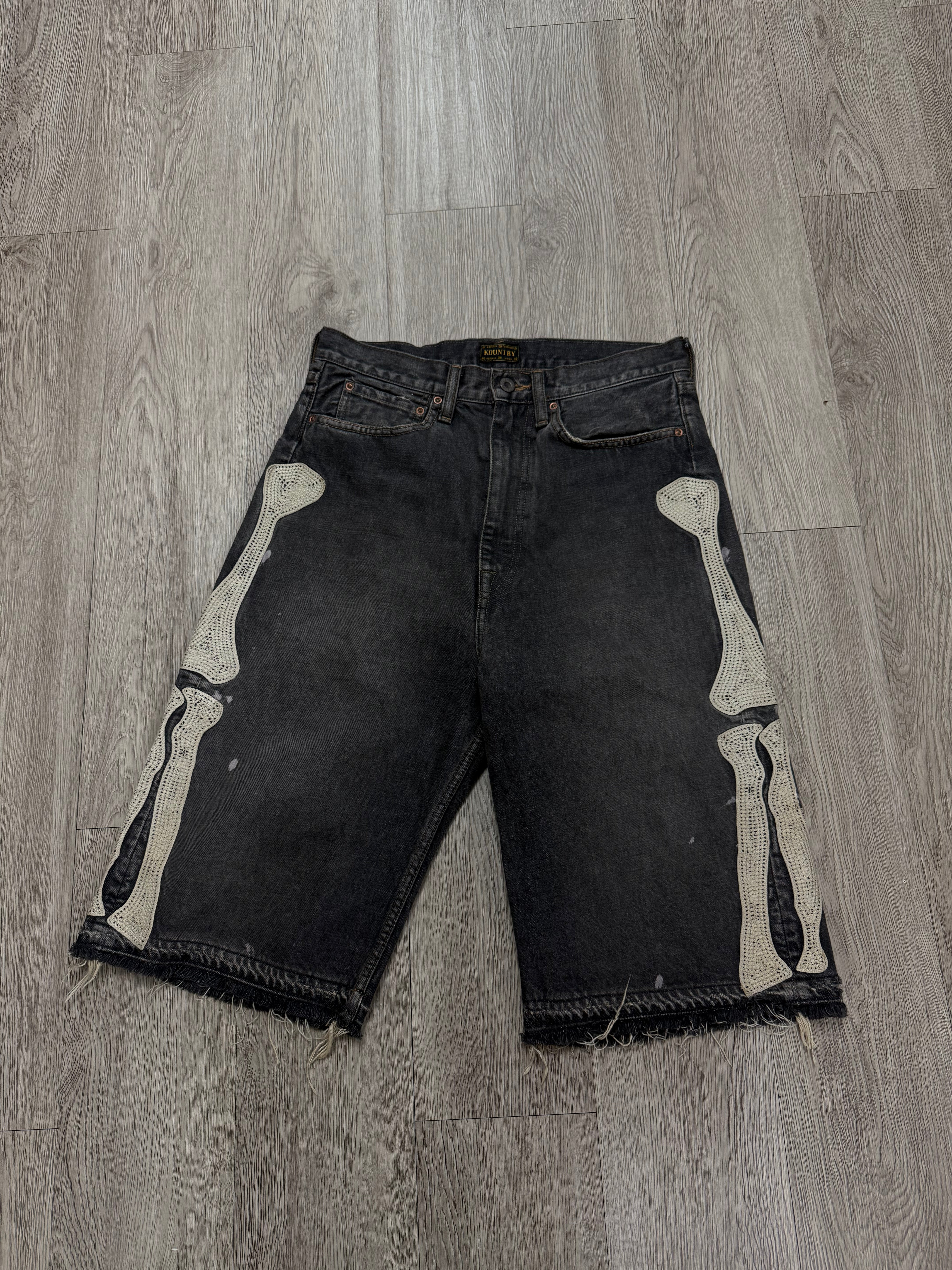 Kapital Grey Bone Denim Shorts