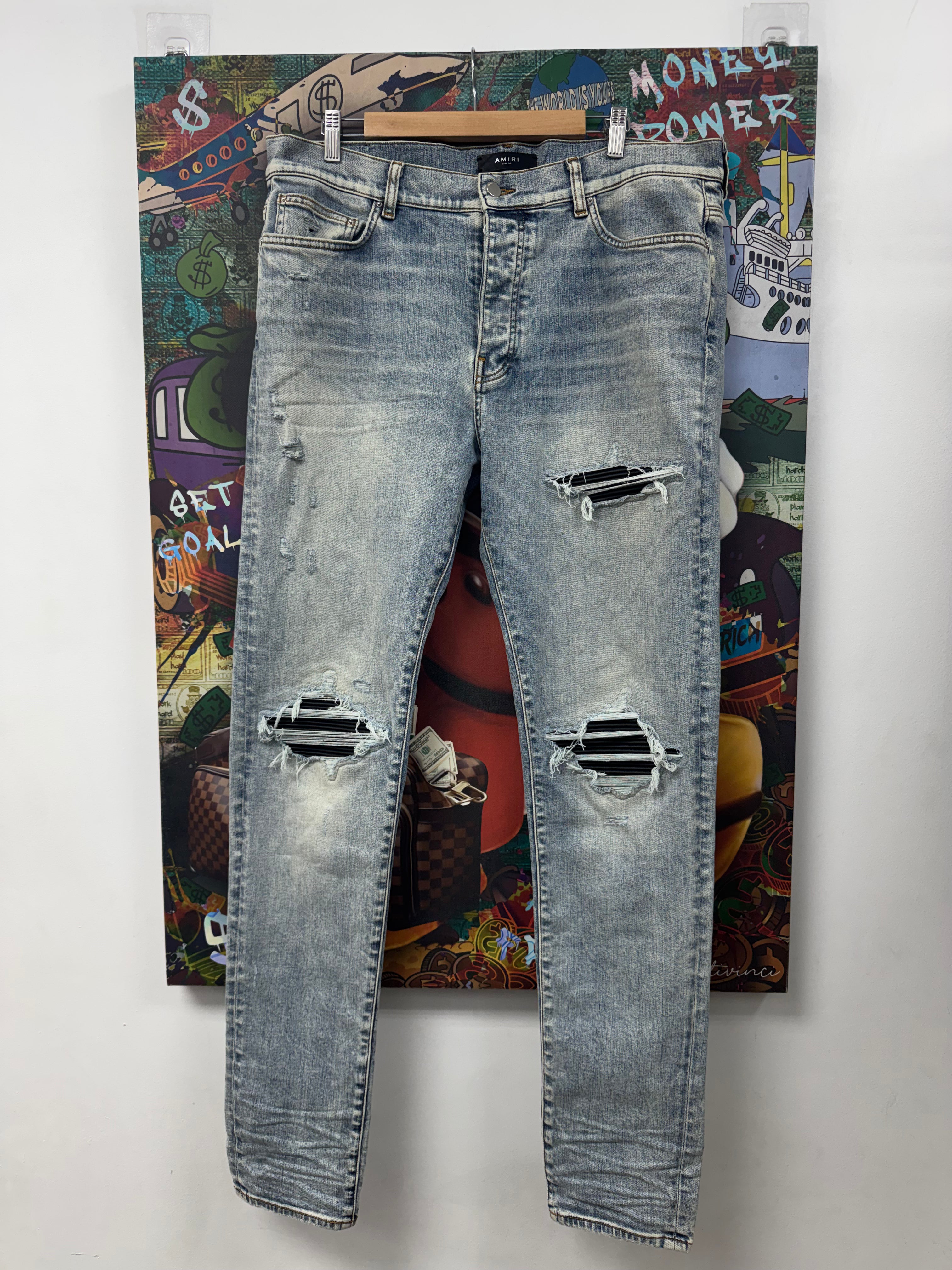 Amiri MX1 Stone Wash Black Patch Jeans