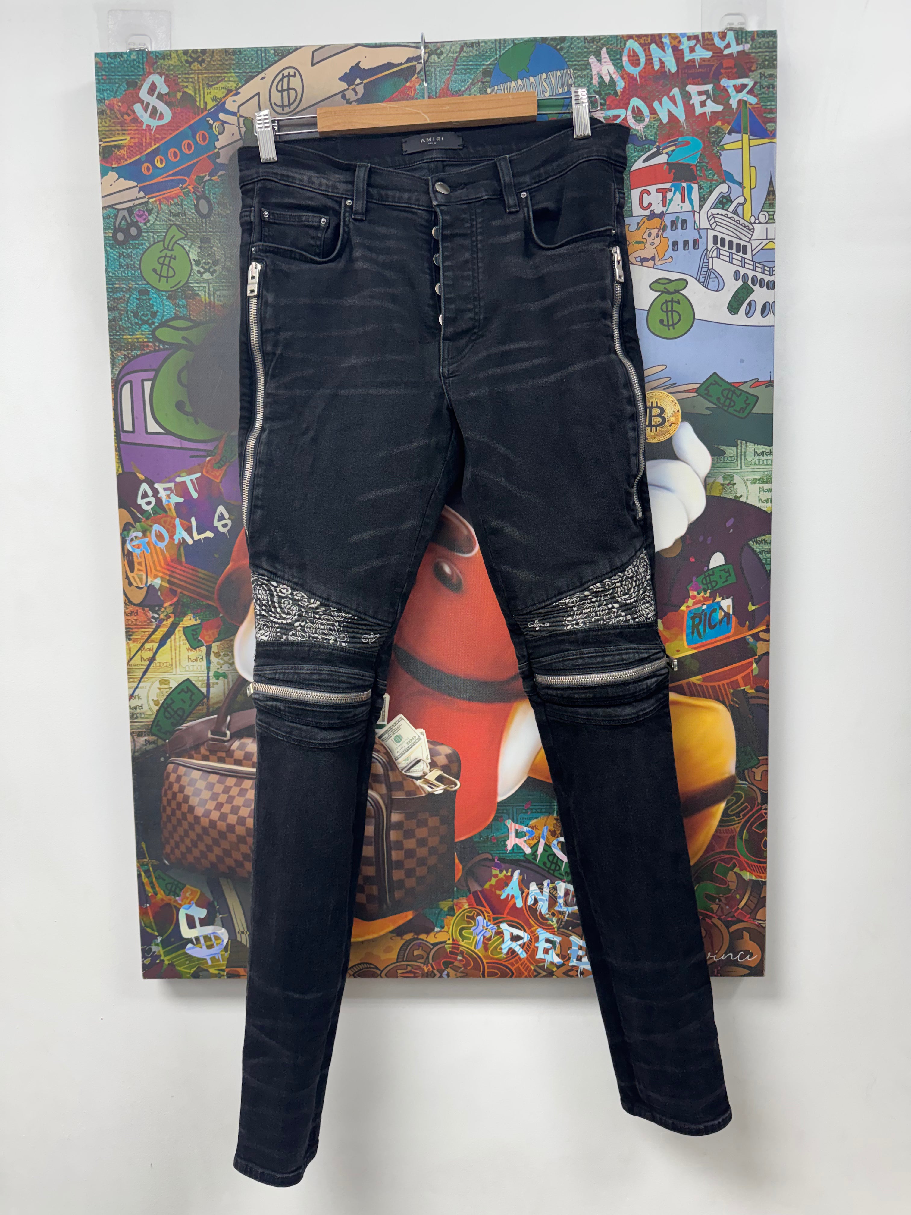 Amiri MX2 Black Wash Paisley Patch Jeans