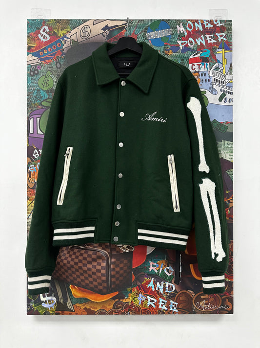 Amiri Bone Varsity Jacket Green New 52 (Medium) With Tags