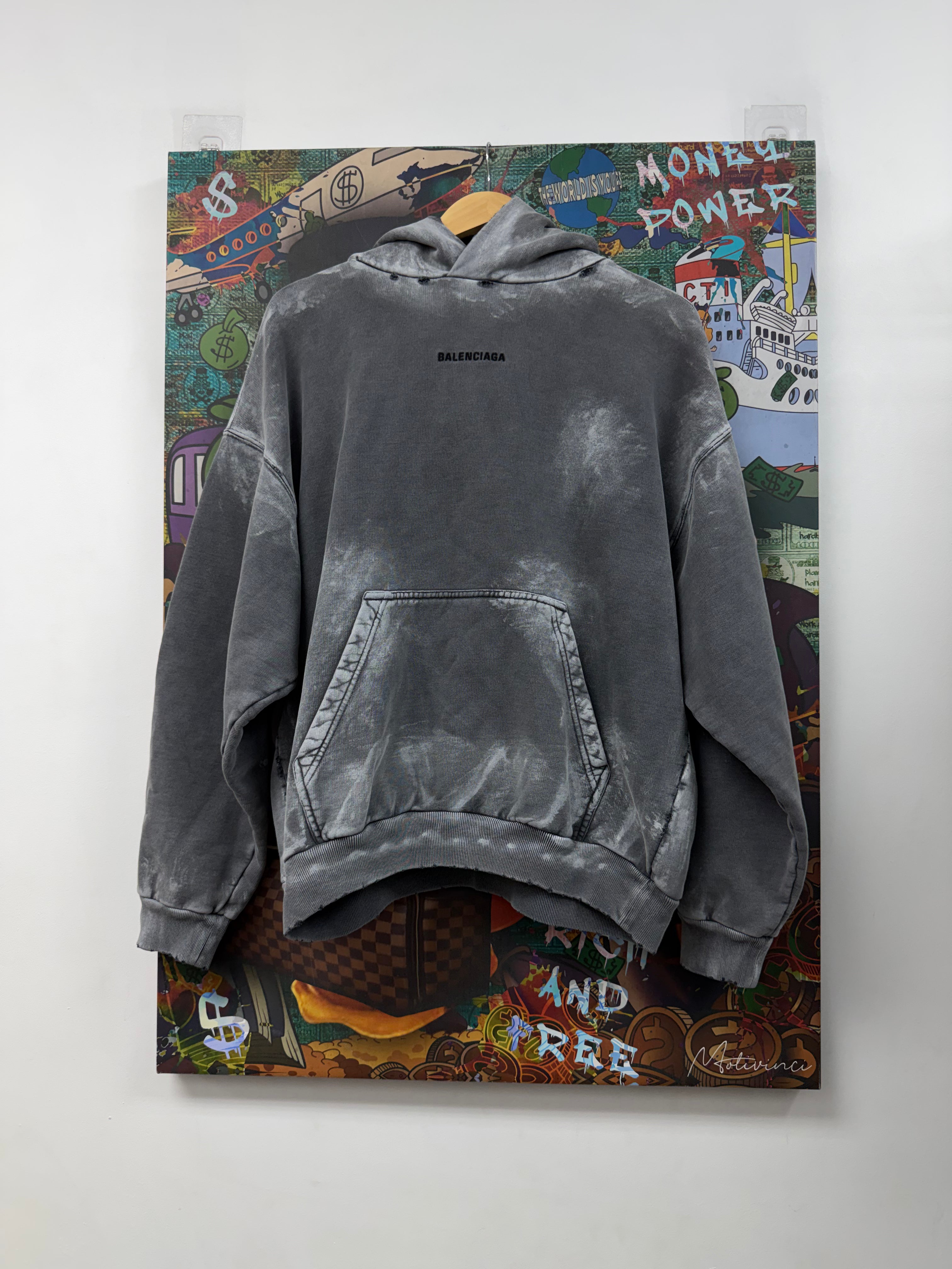 Balenciaga Washed Grey Black Hoodie