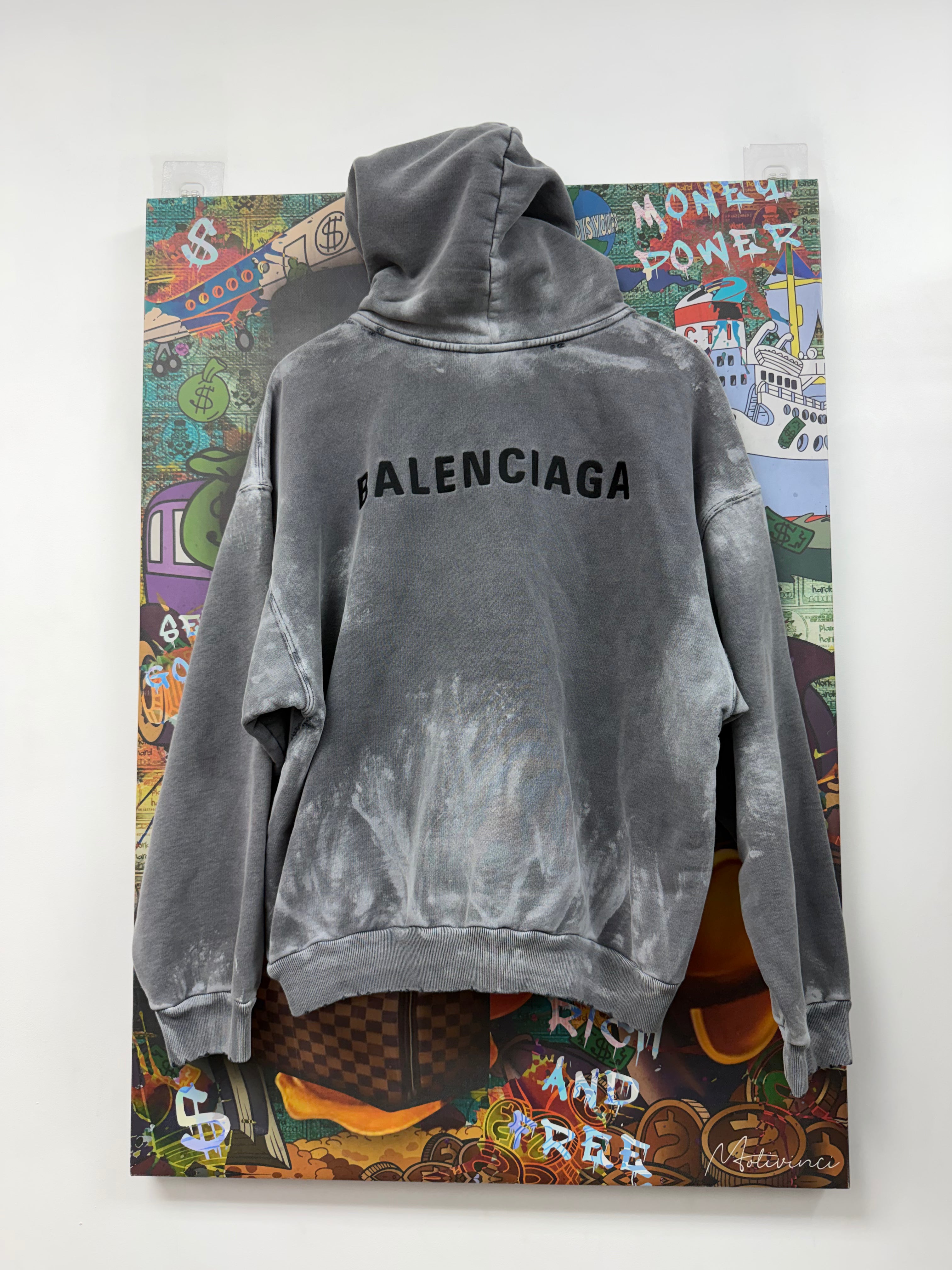 Balenciaga Washed Grey Black Hoodie