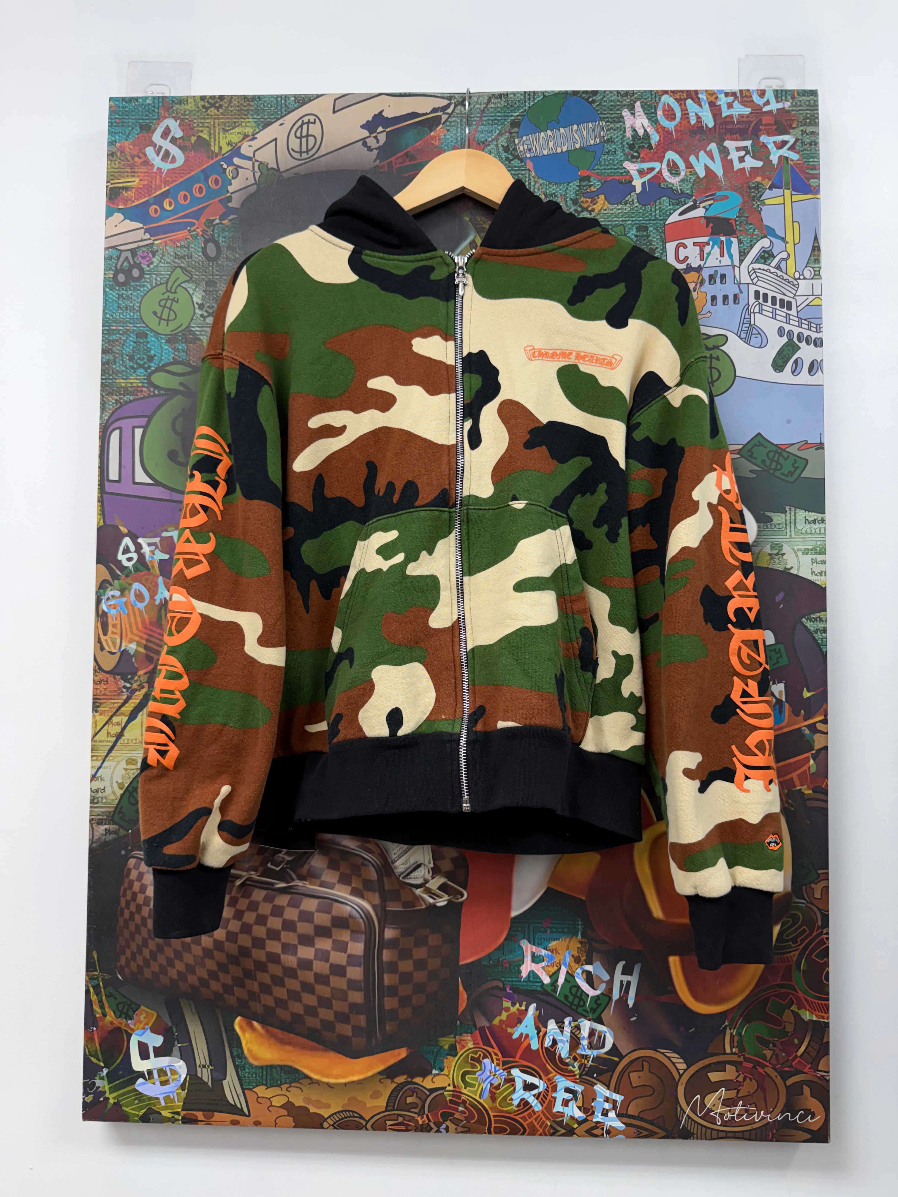 Chrome Hearts Matty Boy Camo Caution Thermal Zip Up Hoodie