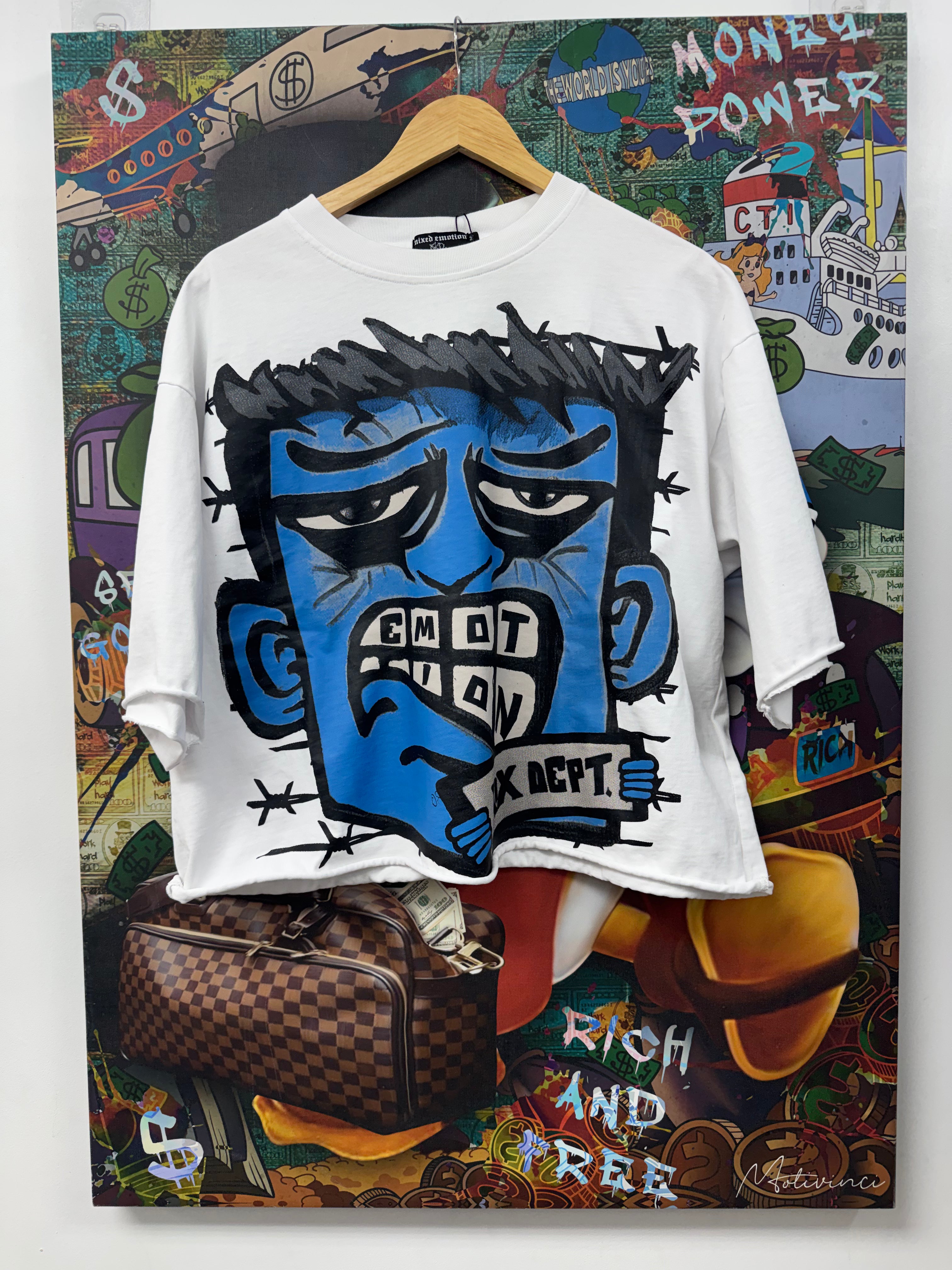Mixed Emotions White Blue Monster Tee