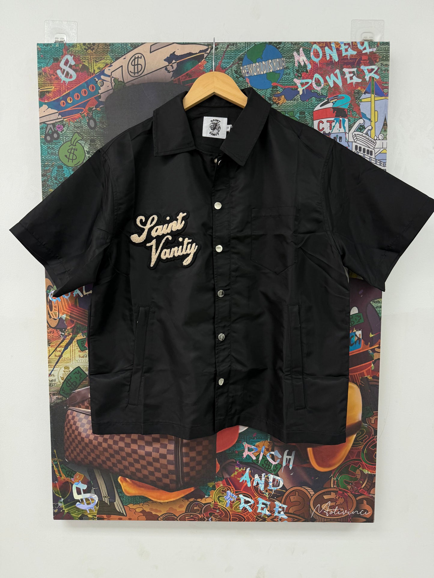 Saint Vanity Nylon Black Button Up Shirt