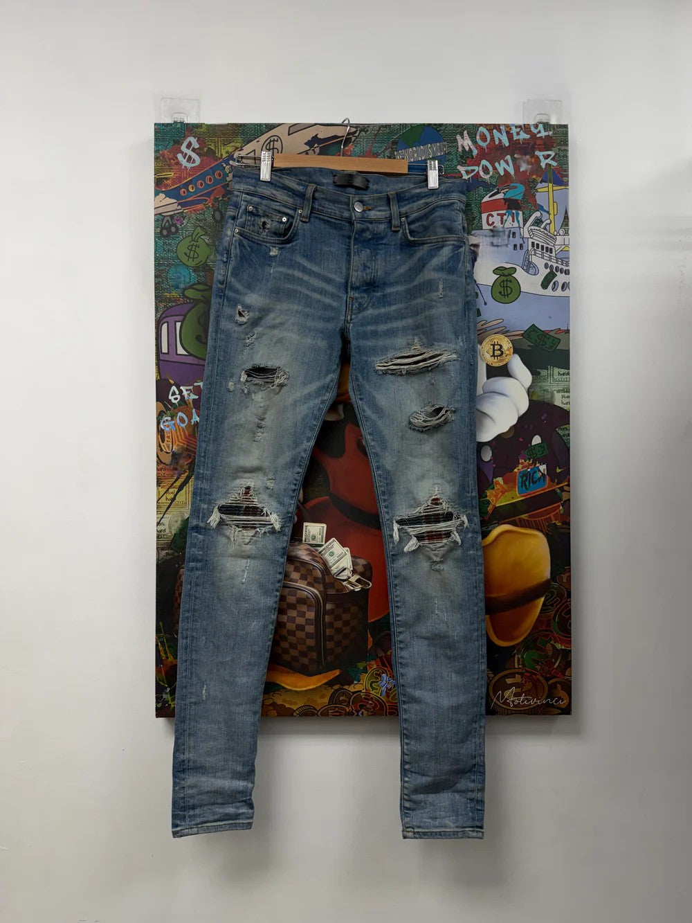 Amiri Flannel Plaid MX1 Light Wash, Blue & Maroon Jeans