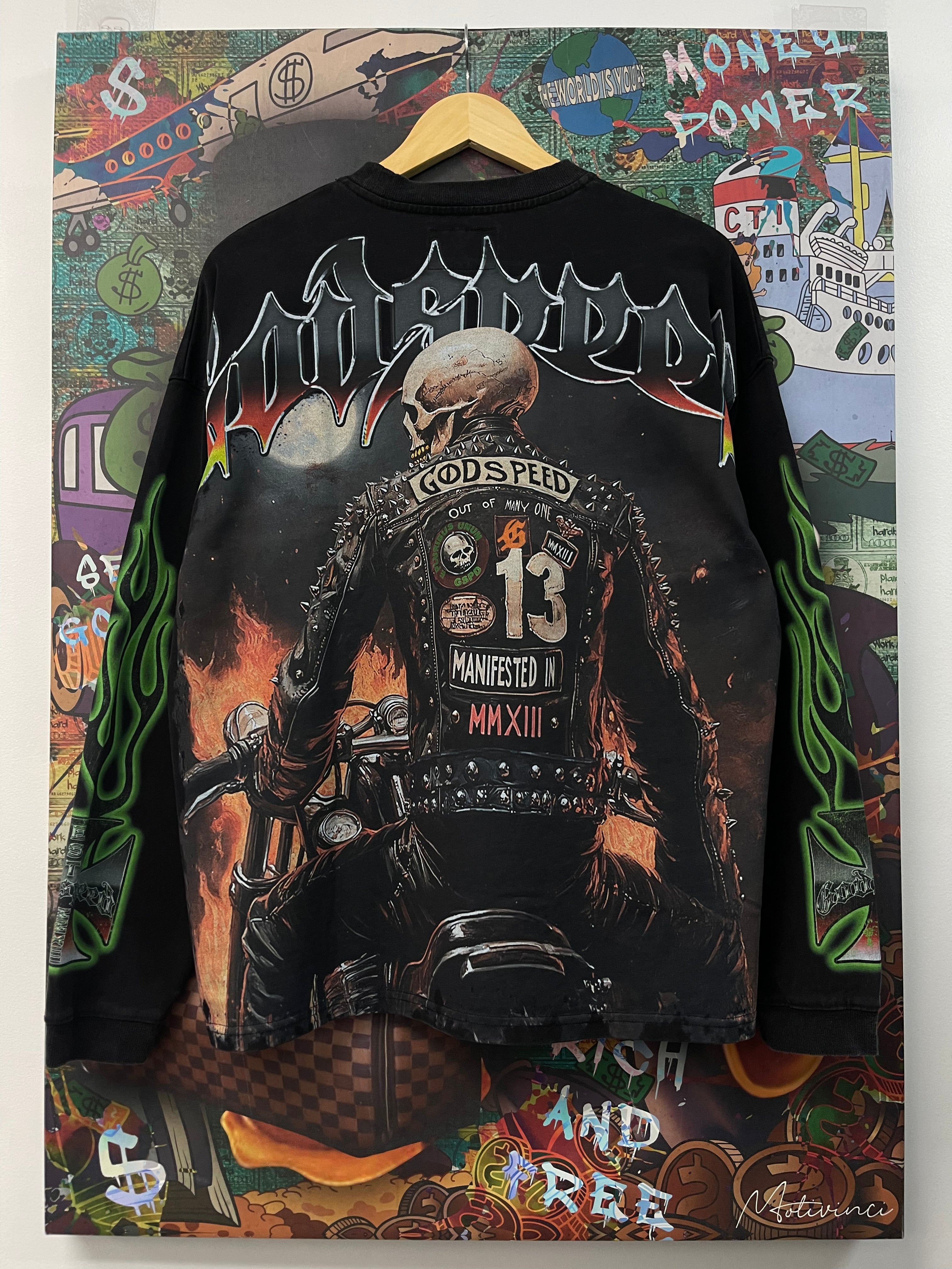 Godspeed 'Biker Nation' Black Wash LS Tee