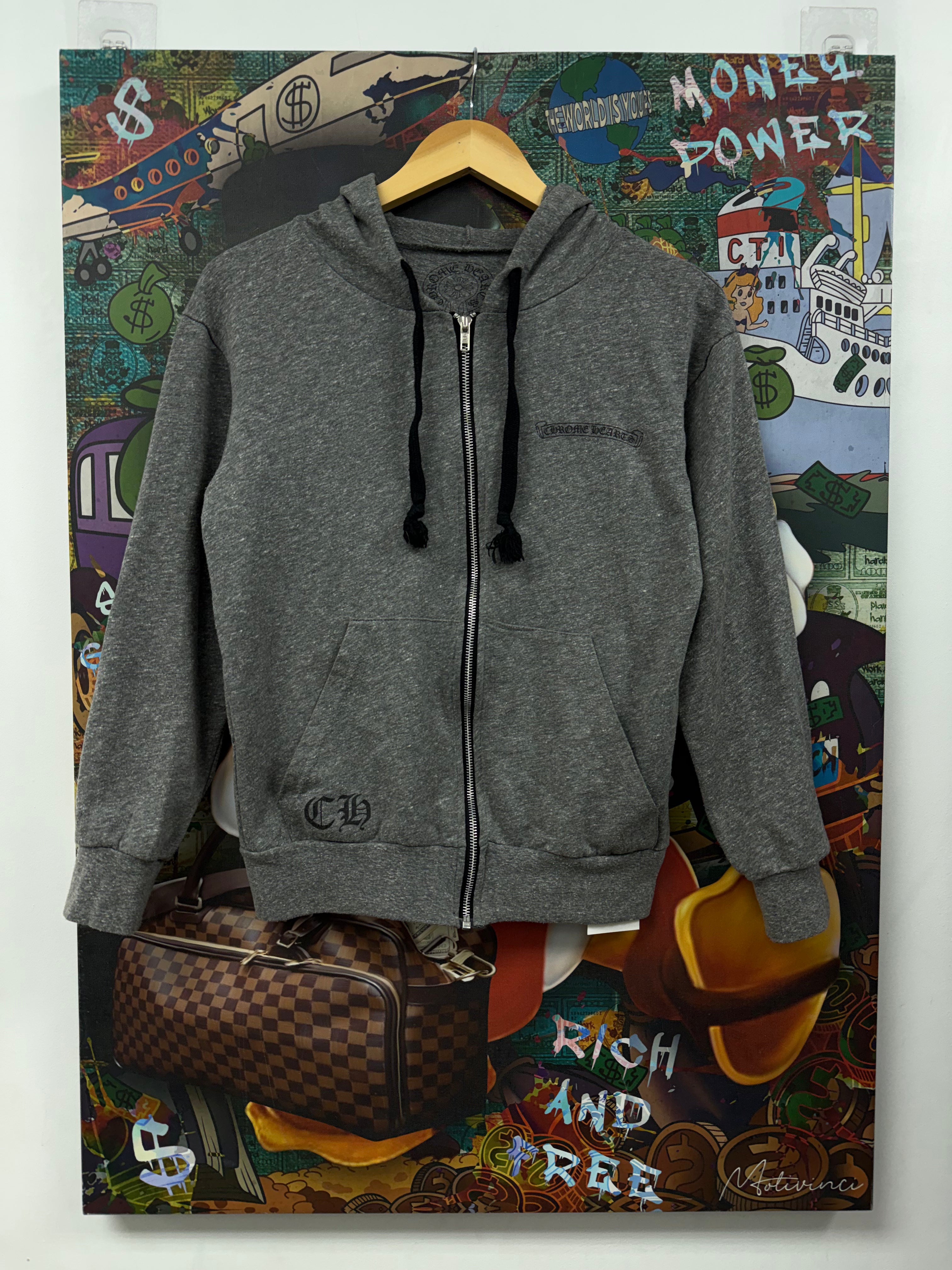 Chrome Hearts Grey Dagger Multi Logo Vintage Zip Up Hoodie