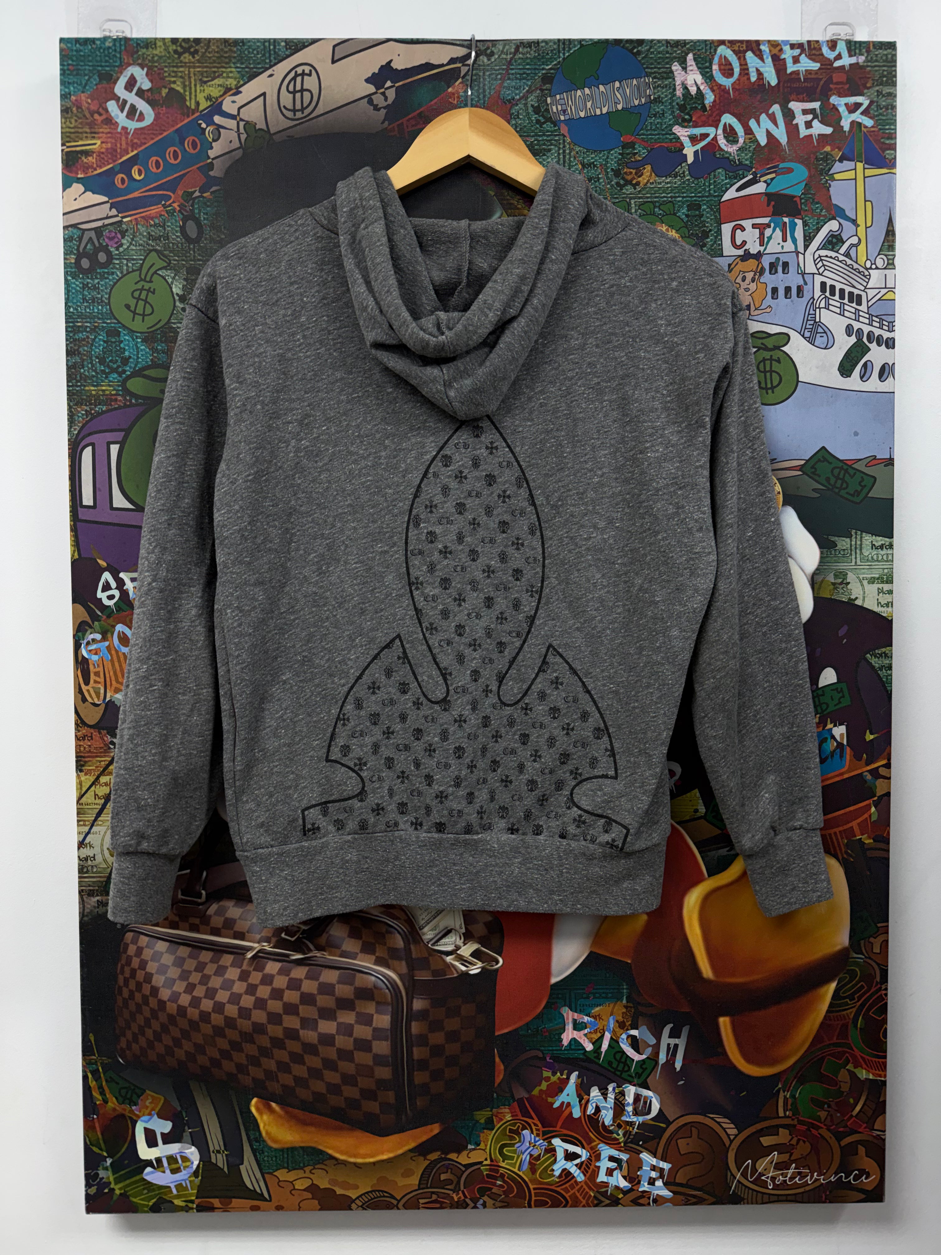 Chrome Hearts Grey Dagger Multi Logo Vintage Zip Up Hoodie