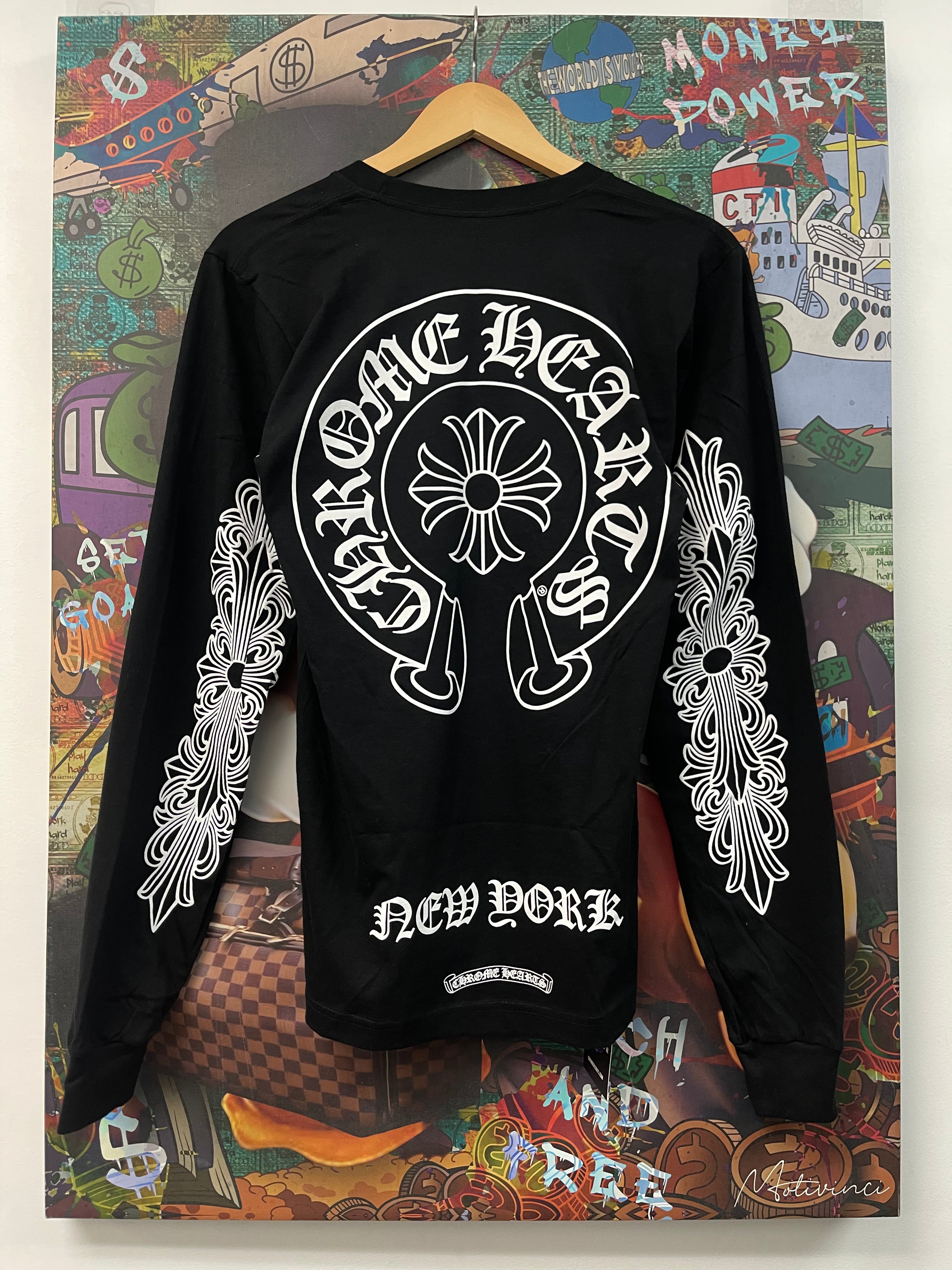 Chrome Hearts Black New York Floral Horseshoe LS Shirt