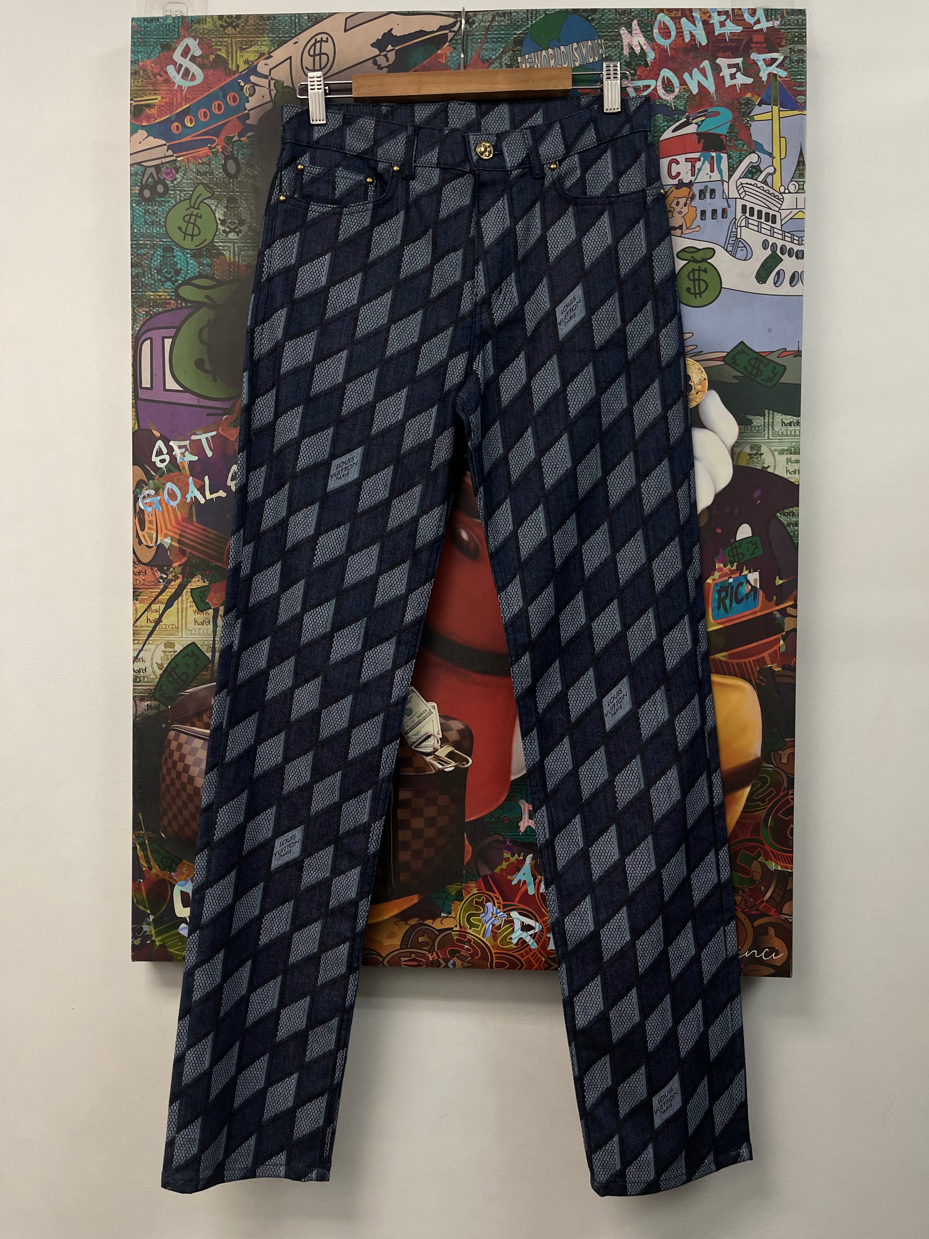 Louis Vuitton Navy Diamond Logo Jeans