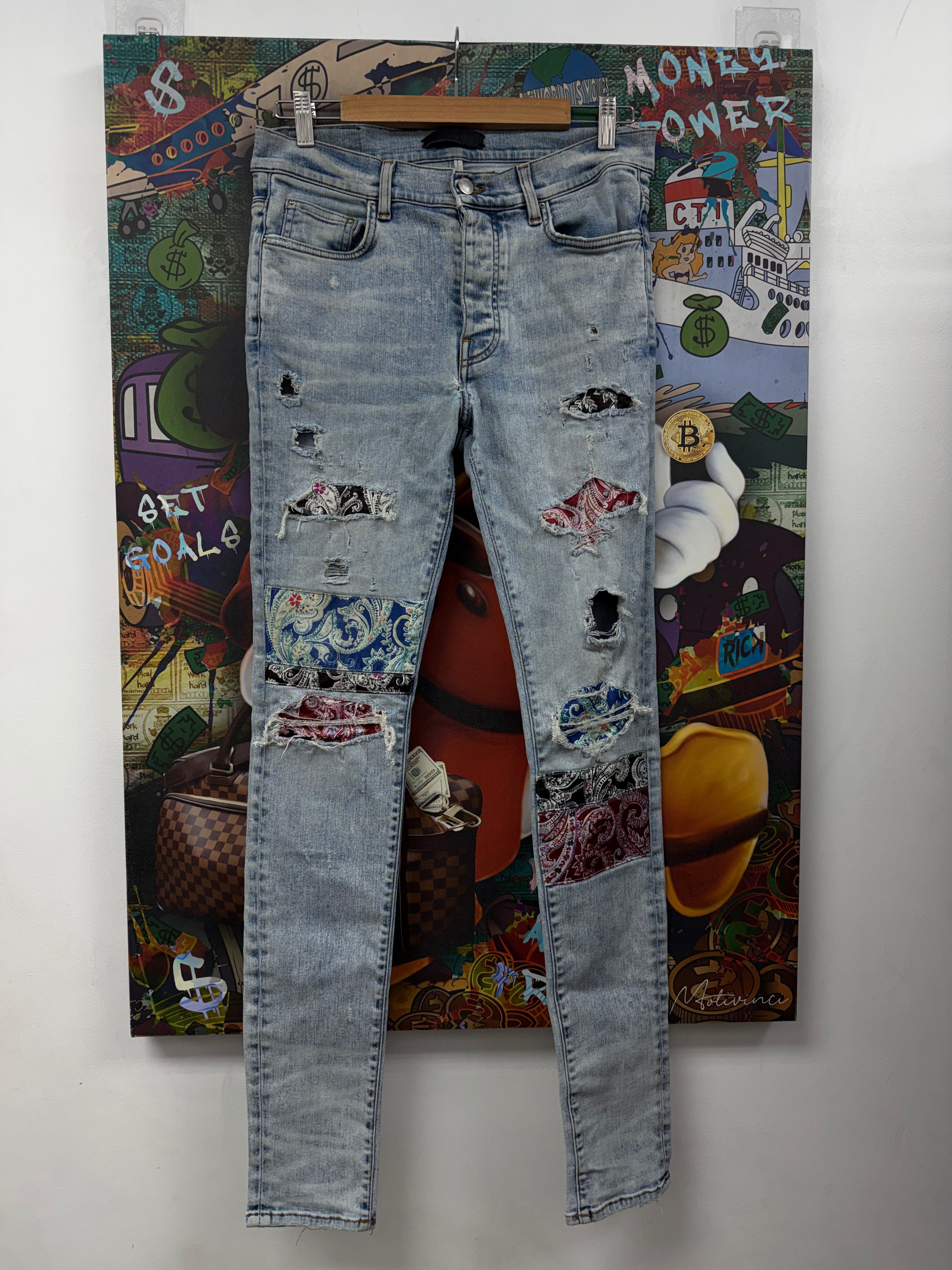 Amiri Bandana Patchwork Light Wash Multi Jeans