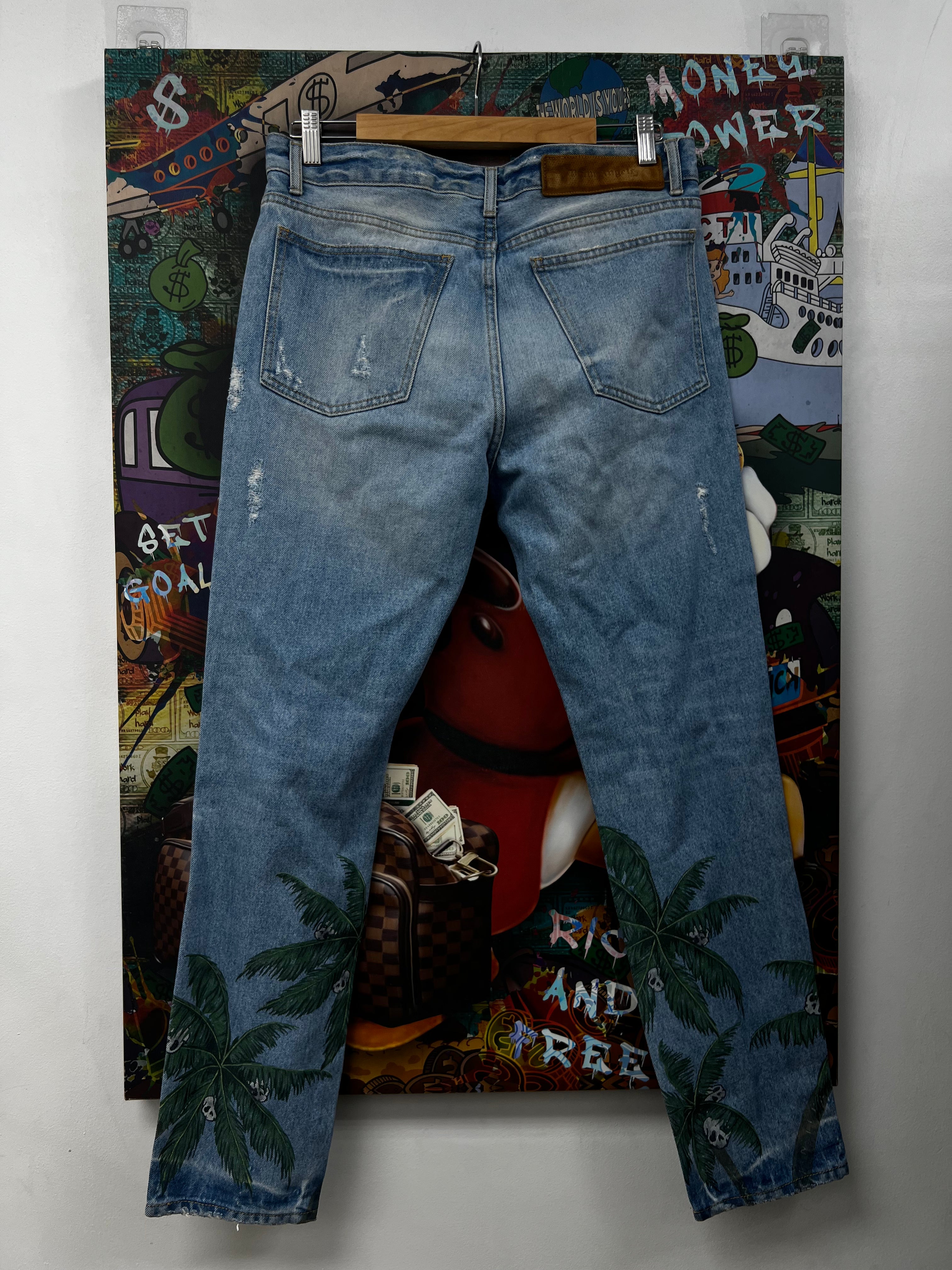 Palm Angels Light Wash Palm Tree Slim Jeans