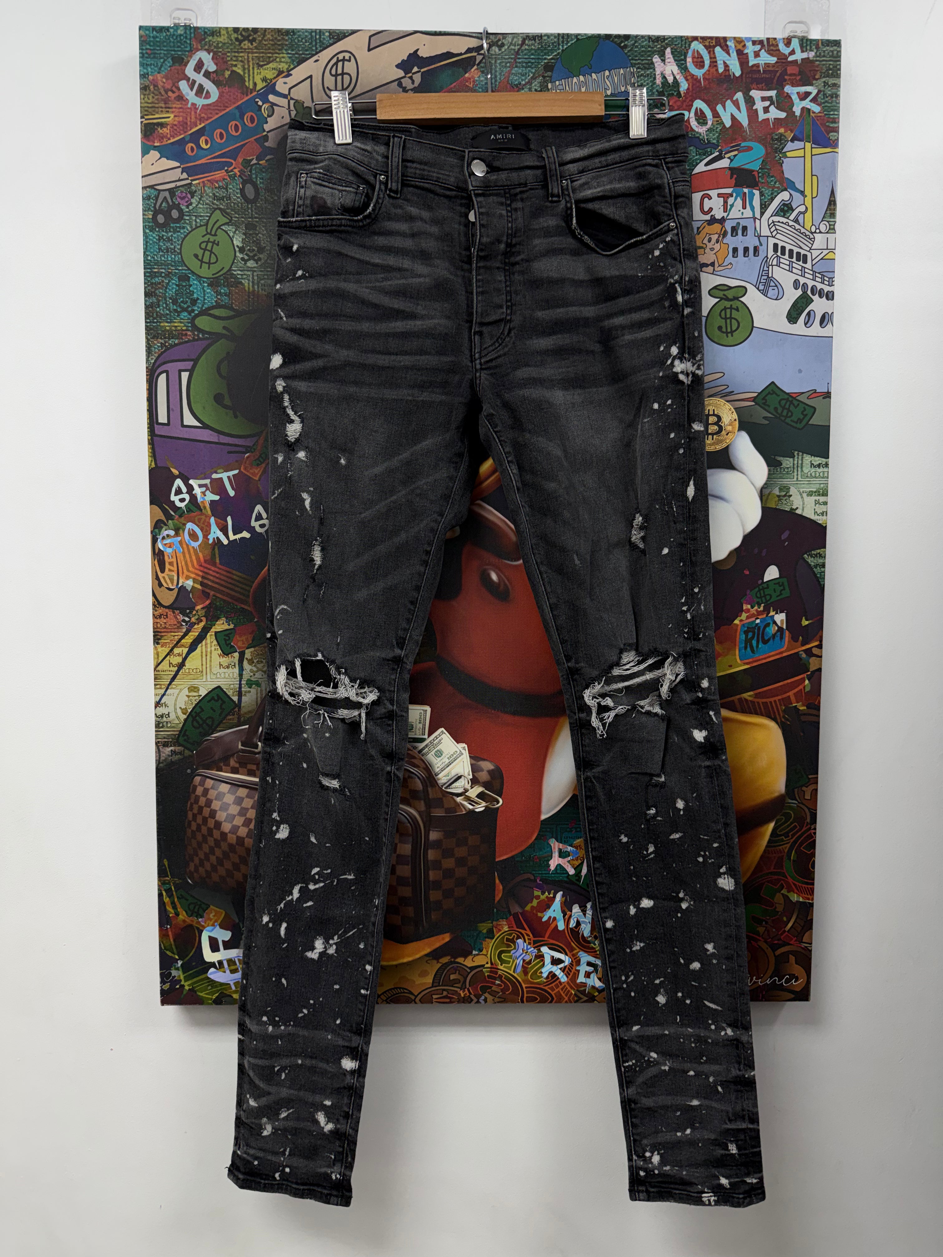 Amiri Grey Plain Rip Jeans